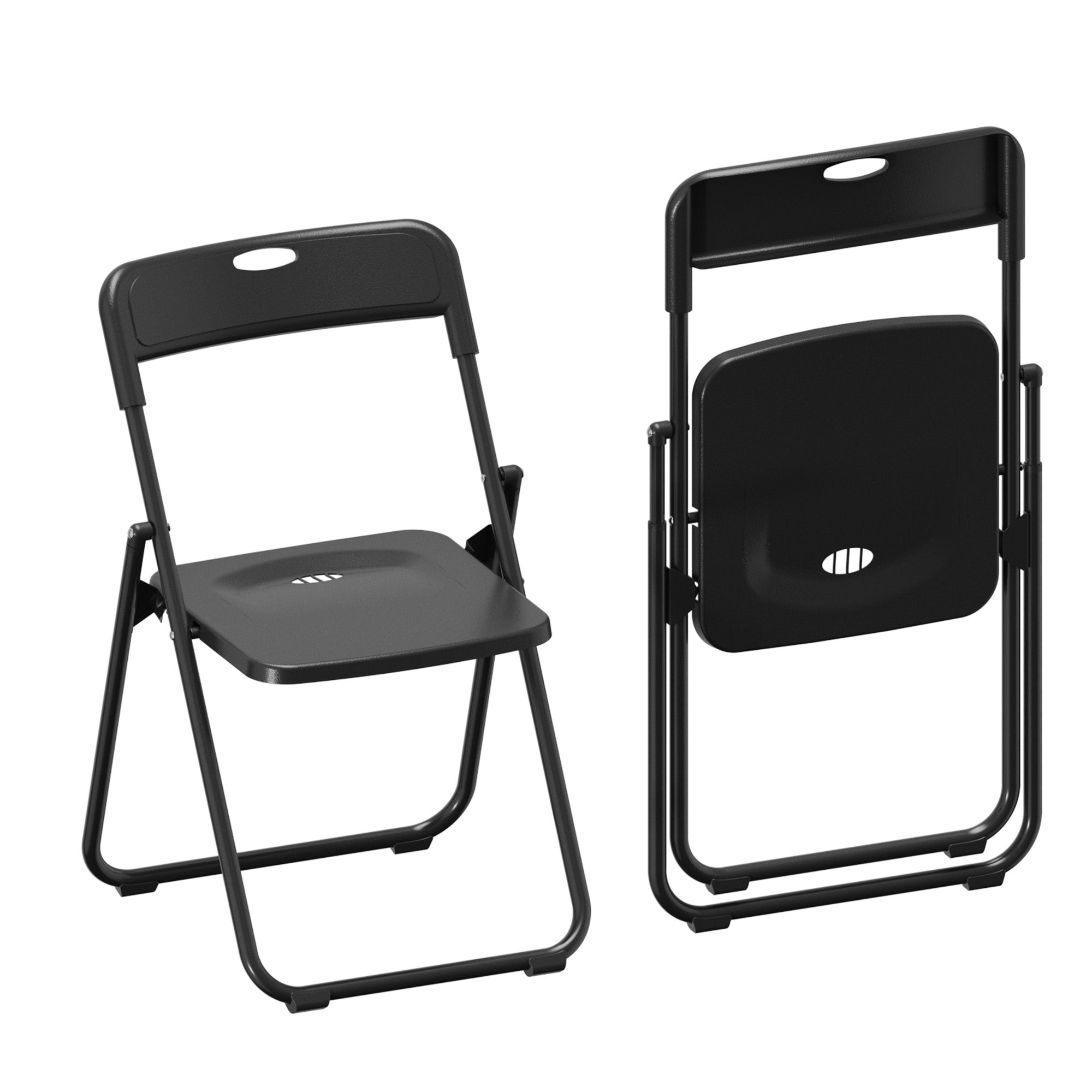 Set of 6 Folding Plastic Dining Chairs with Steel Frame — Curved Back & Contoured Seat, Space-Saving (Black)