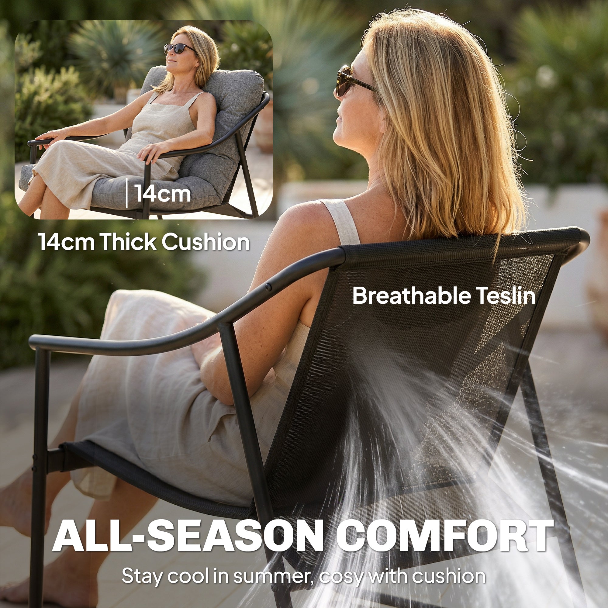 Garden Armchair Patio Lounge Chair with Removable Cushion and Armrests, Supports up to 265 lb, for Garden & Balcony — Dark Gray