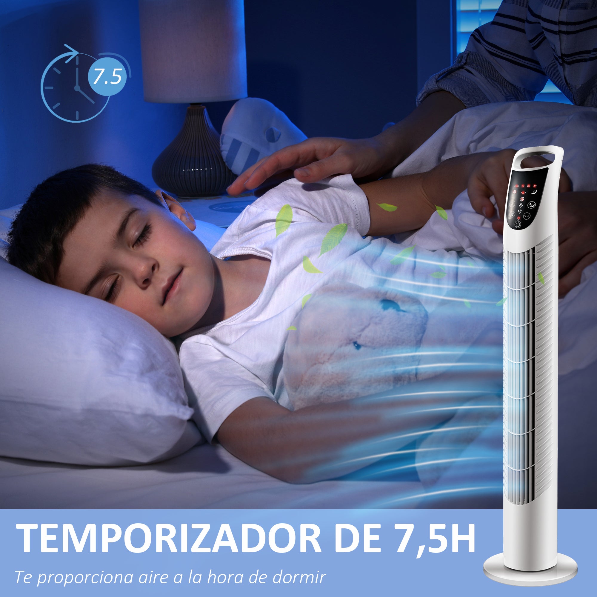 Tower Fan Vertical Fan 40W with Remote Control 3 Speeds Timer 7.5h 70° Oscillating Ø18x78.5 cm White