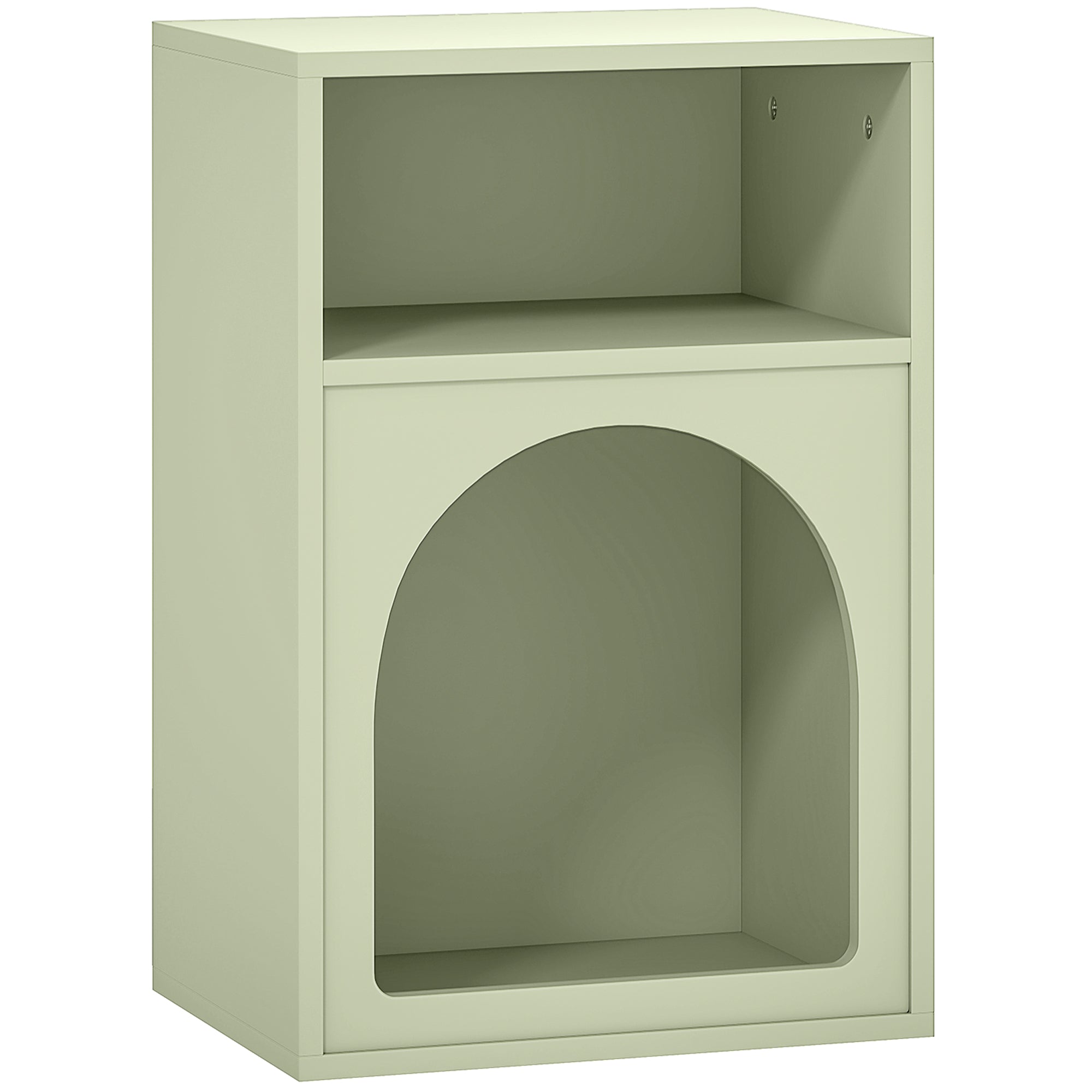 Modern Nightstand Narrow Bedside Table with 2 Open Compartments Arched Design Side Table for Living Room Bedroom 40x30x60 cm Green