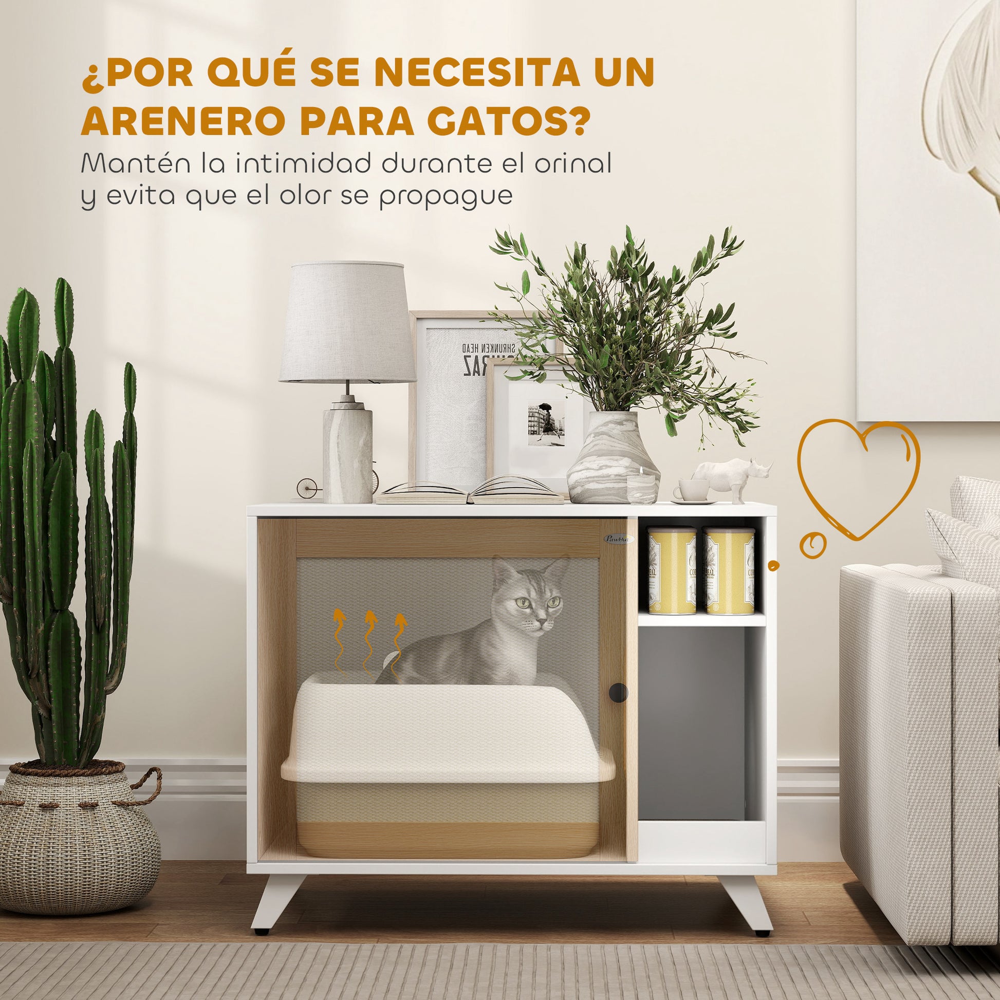 Cat Litter Furniture Cat Litter Box with Door with Scratching Pad and Cat Litter Compartment for Living Room Bedroom 77x50x63 cm White