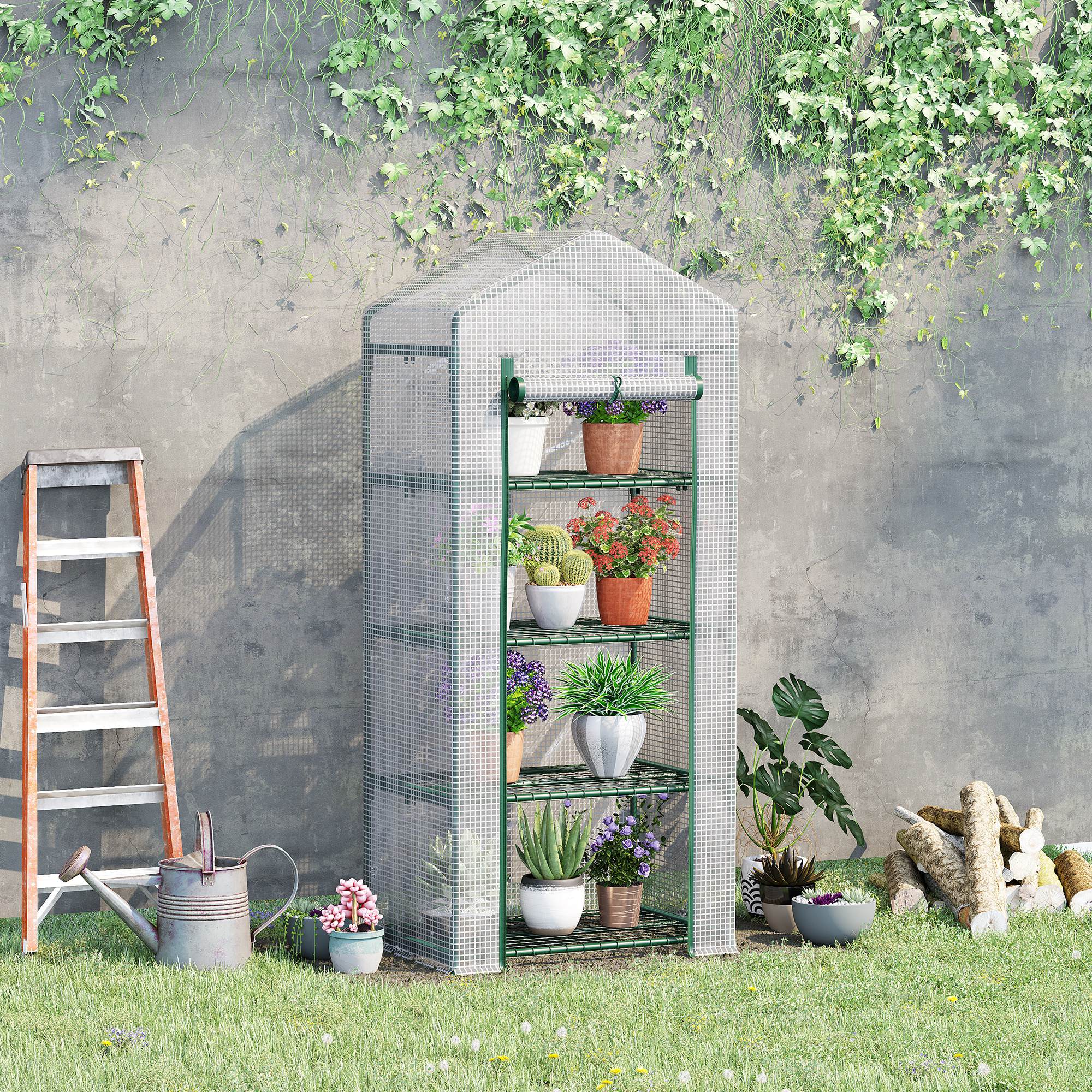 greenhouse with shelves, winter-proof film greenhouse made of steel, greenhouse for balcony, garden, tomato greenhouse 70x50x160cm, tomato greenhouse for vegetables, flowers, plants, white