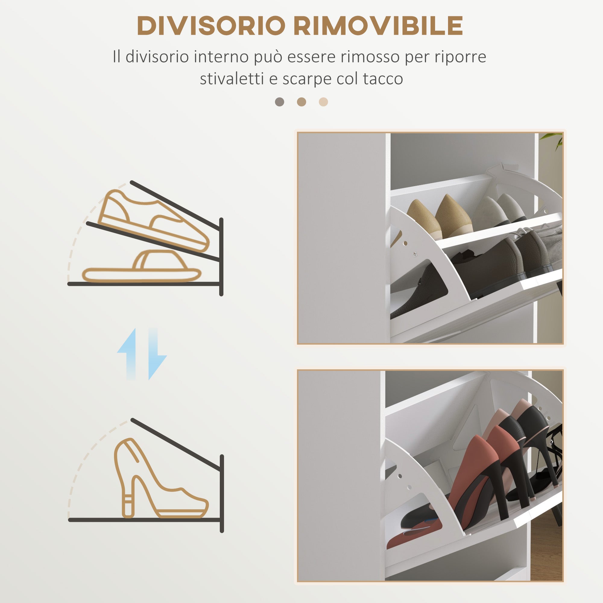 Space-Saving Shoe Cabinet with 3 Flip Drawers for 15 Pairs of Shoes, Shoe Storage Cabinet with Adjustable Shelf, 54x24x117.5 cm, White