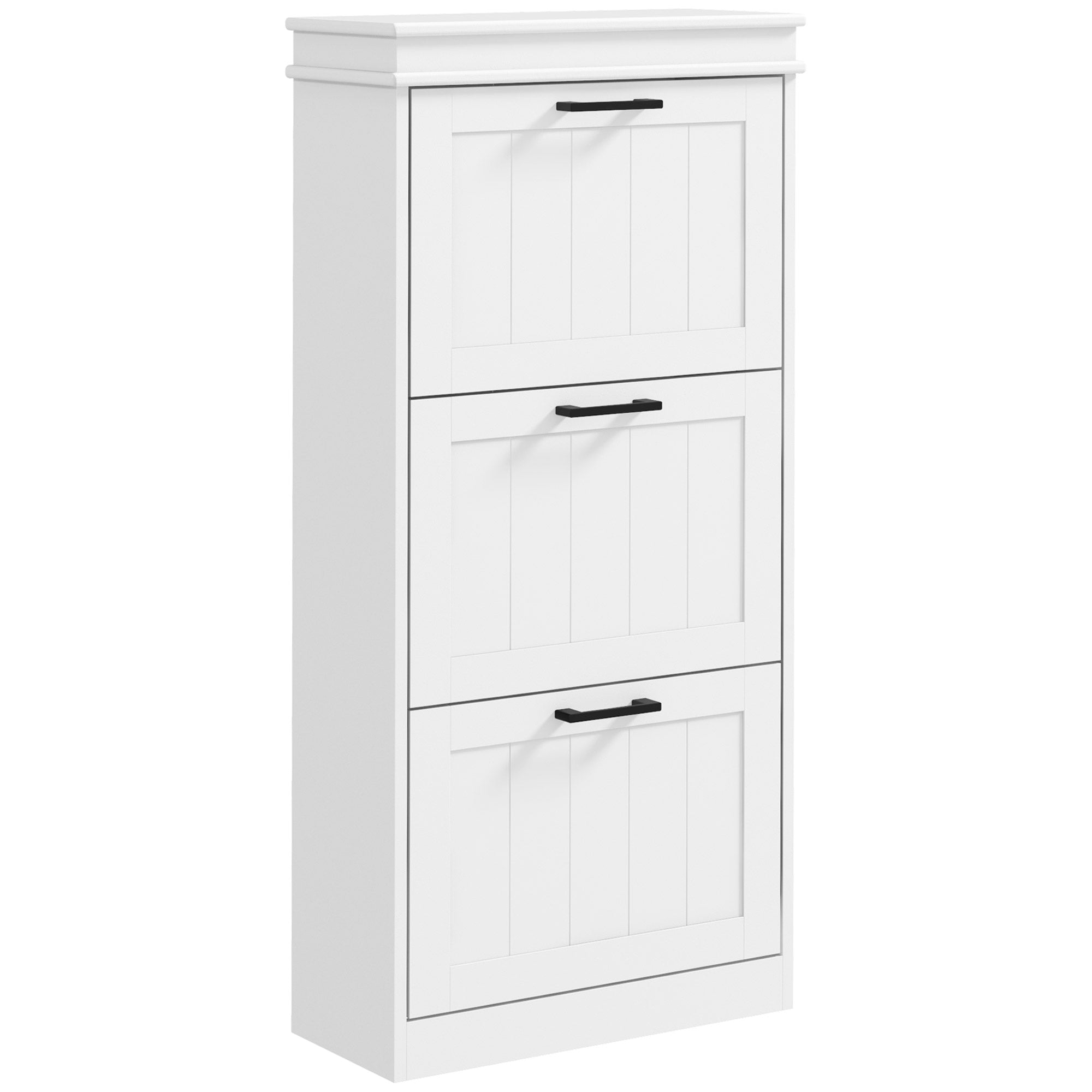 Space-Saving Shoe Cabinet with 3 Flip Drawers for 15 Pairs of Shoes, Shoe Storage Cabinet with Adjustable Shelf, 54x24x117.5 cm, White