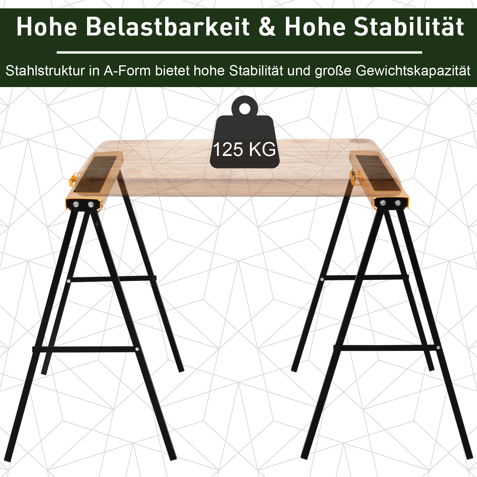 Work Bench, Sawhorse, Support Stand, Foldable, Non-slip, Steel, Orange, Black, 99.5 x 50 x 78 cm, Weight Capacity 125 kg
