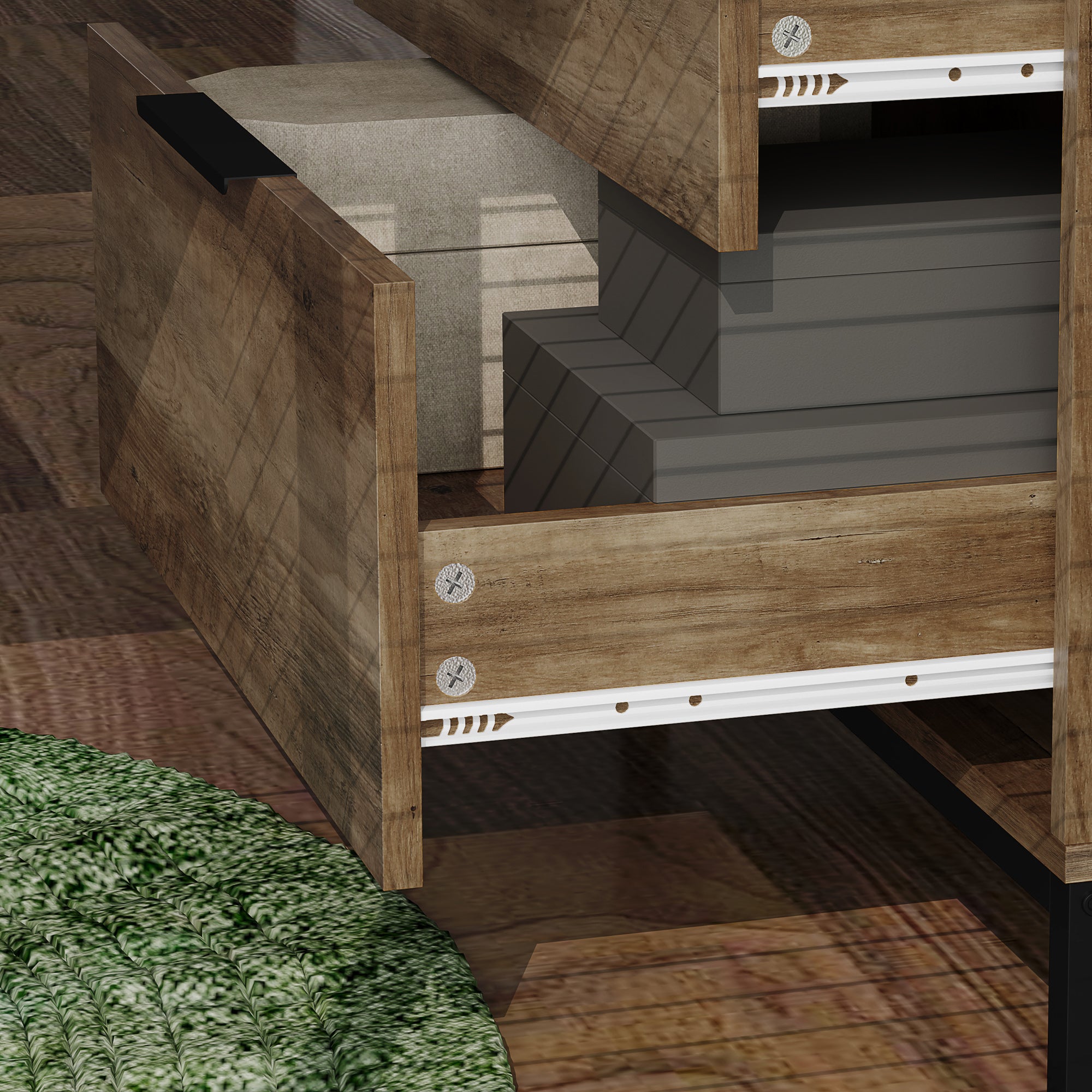 3-Drawer Chest with Black Handles, Anti-Tipping, Chipboard and Metal, 62x35x82 cm, Dark Brown