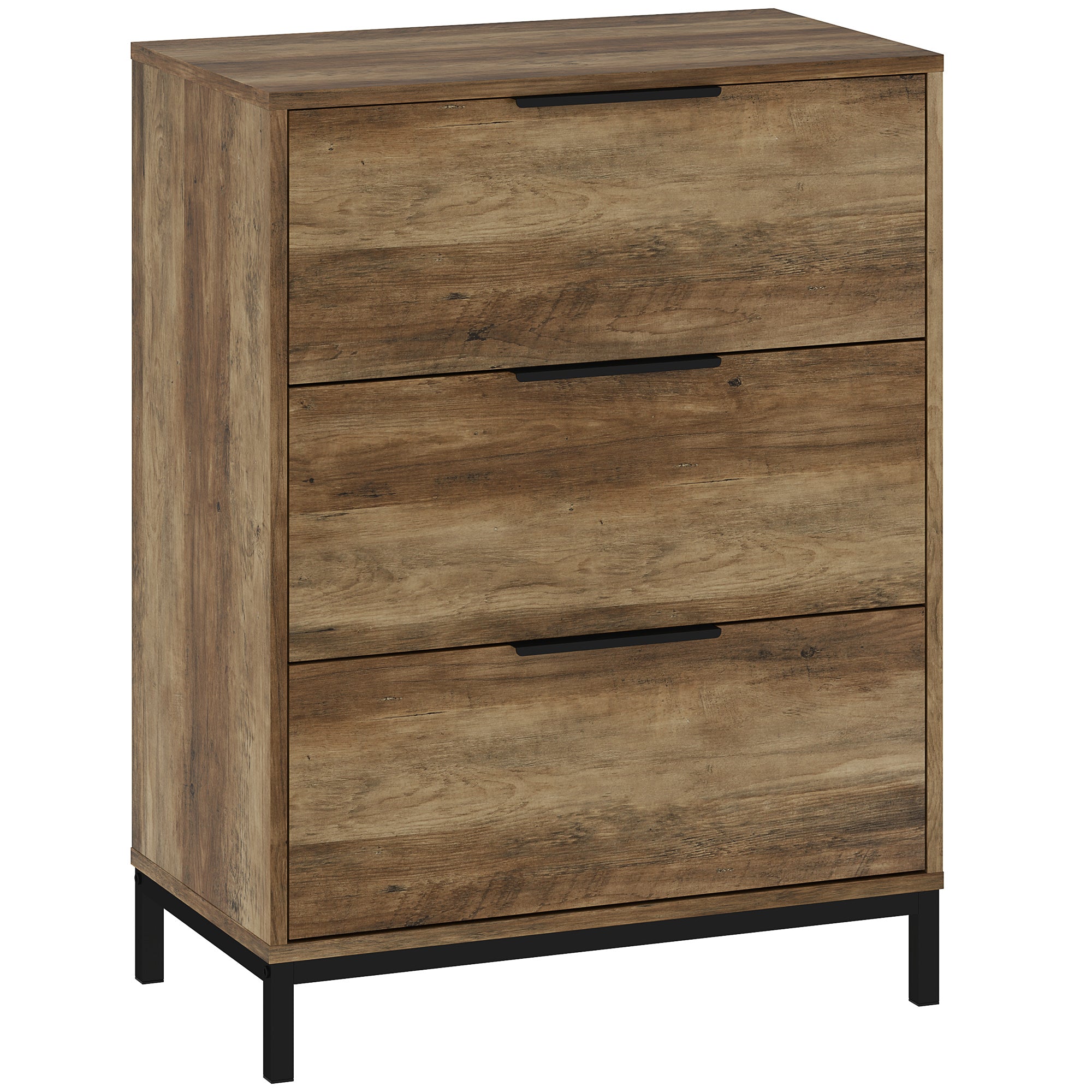 3-Drawer Chest with Black Handles, Anti-Tipping, Chipboard and Metal, 62x35x82 cm, Dark Brown