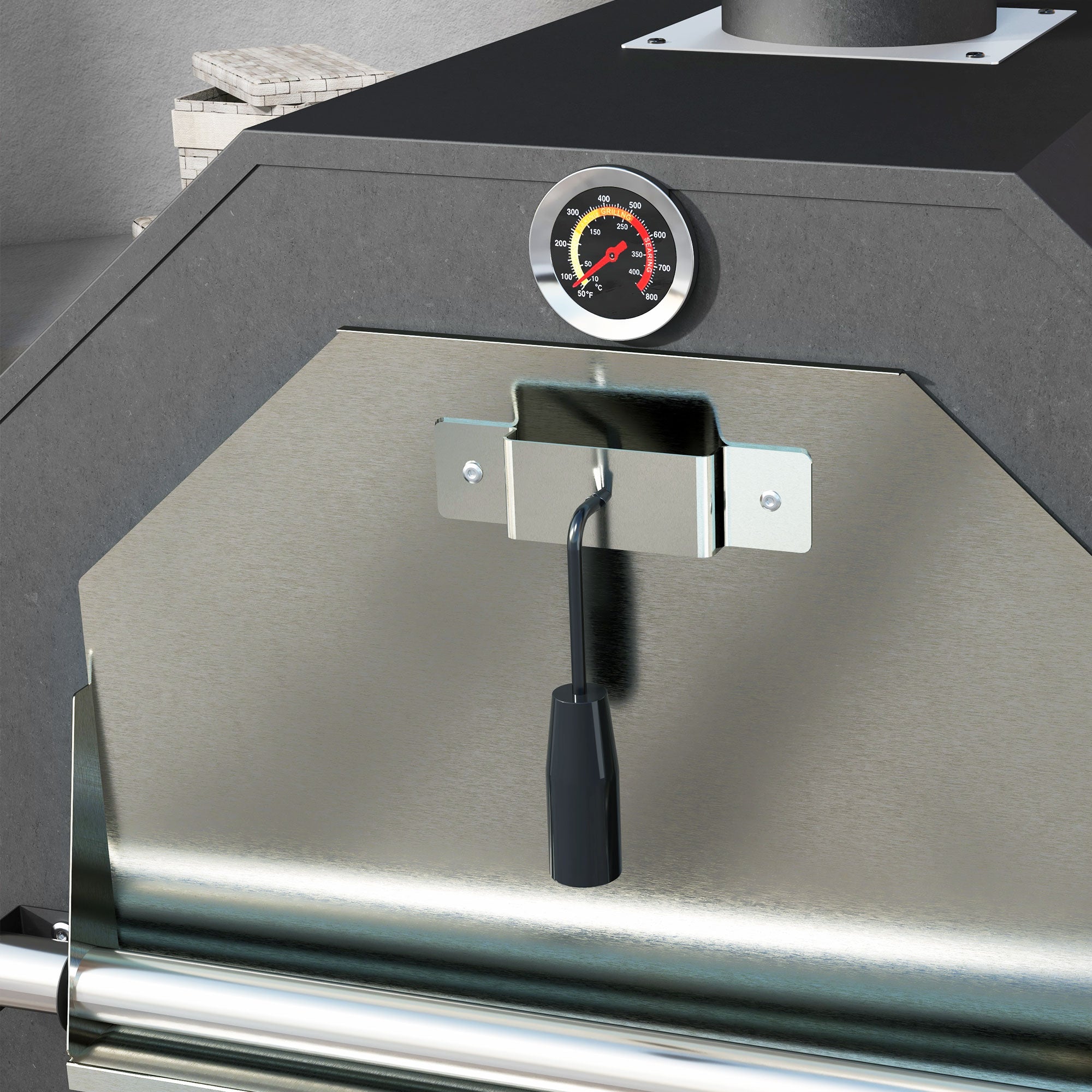 2-In-1 Pizza Oven Outdoor with Wheels Grill Oven with Cover Pizza Peel 2 Grill Nets Grill Cart with Chimney 3-Tier Wood Fired Oven for BBQ Steel Black+Silver 66 x 45 x 158 cm