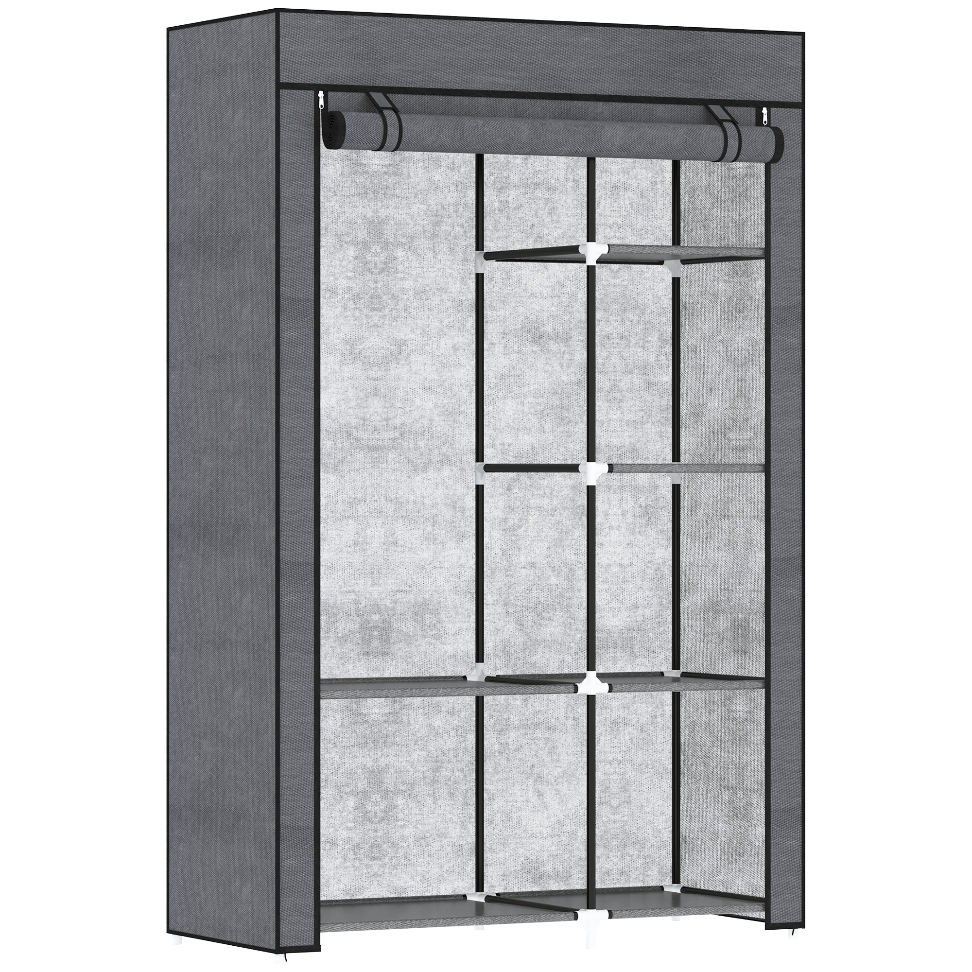 Fabric Wardrobe with 6 Shelves, Clothes Rail, Zipper Wardrobe for Dressing Room Bedroom, 103 x 43 x 162.5 cm, Dark Gray