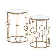 2-Piece Coffee Table Set, Side Table with Glass Top, Living Room Table with Tire and Ball Design, Coffee Table for Living Room, Bedroom, Hallway, Ø41 x 57 cm, Gold