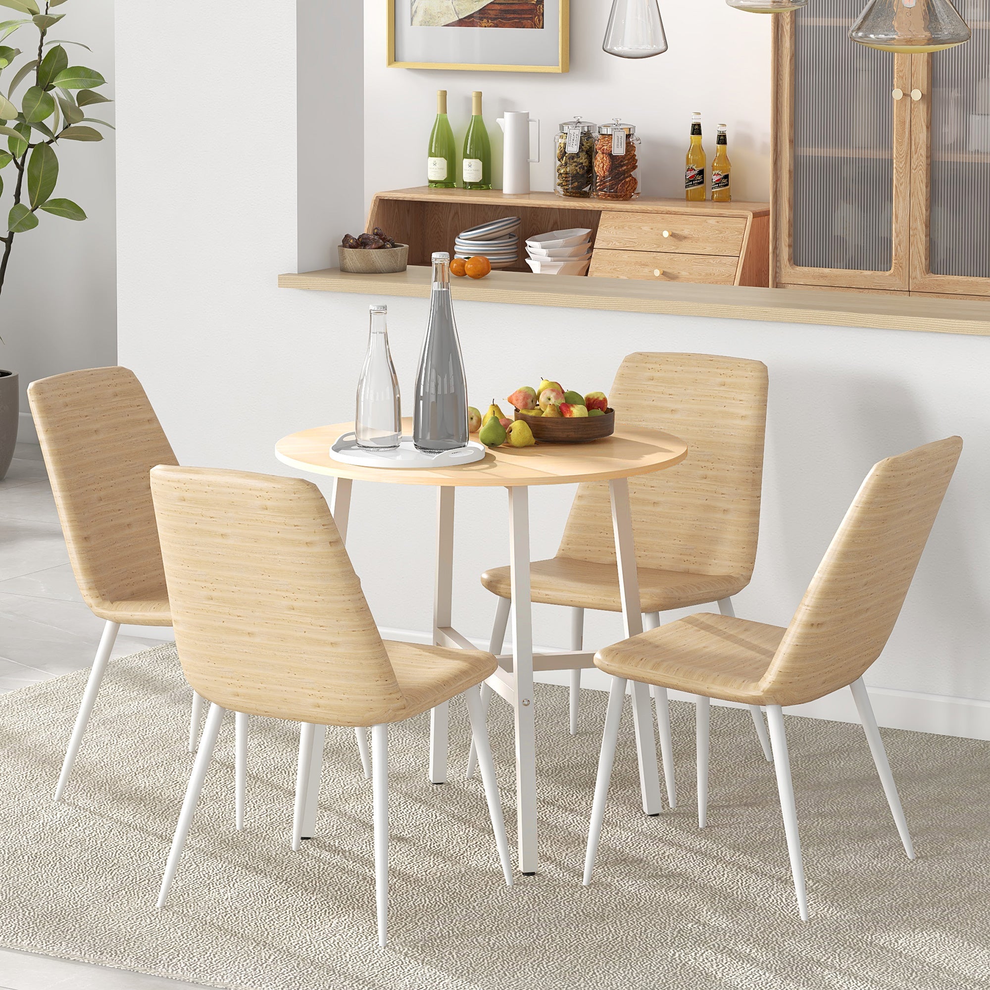 Dining Table Kitchen Table for 4 Persons, Living Room Table in Modern Design for Dining Room, Kitchen, Steel, Natural Wood, 80 x 80 x 76 cm