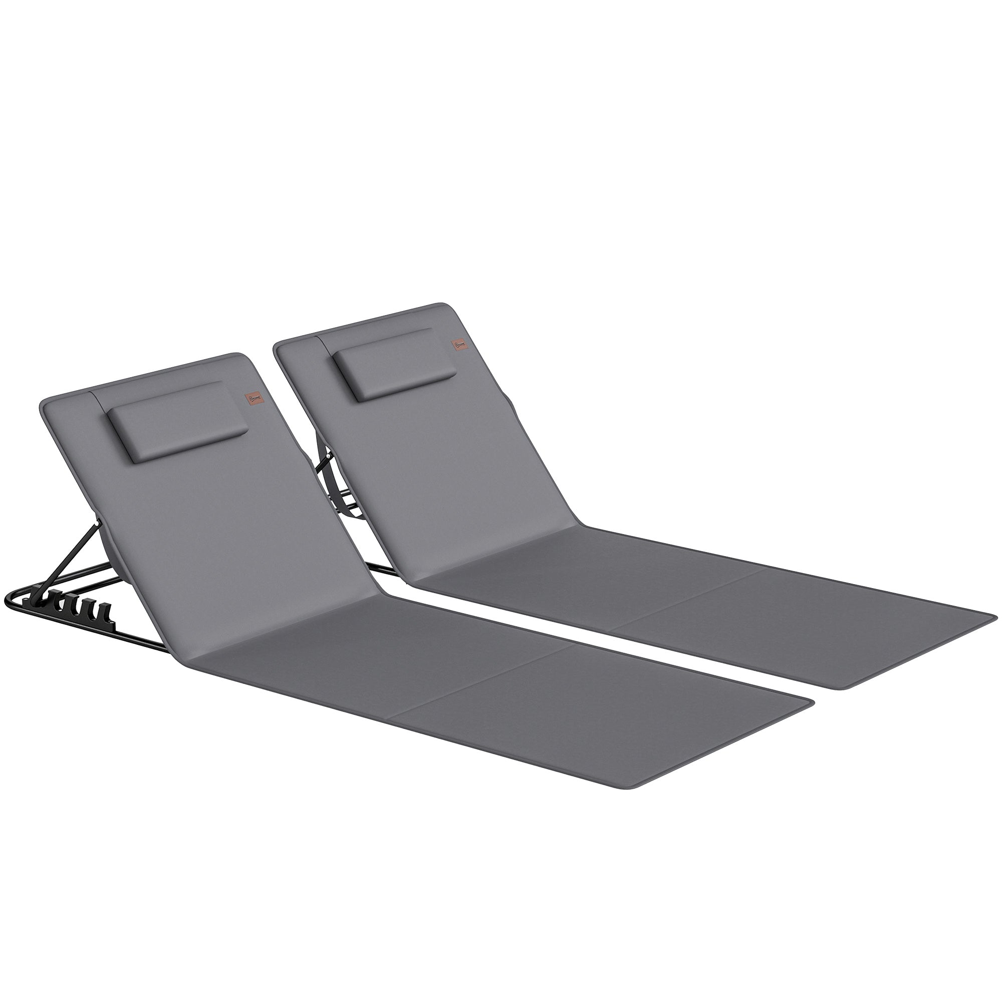 2-Pack Folding Beach Loungers with Adjustable Backrest, Pillow & Carry Bag – Dark Gray