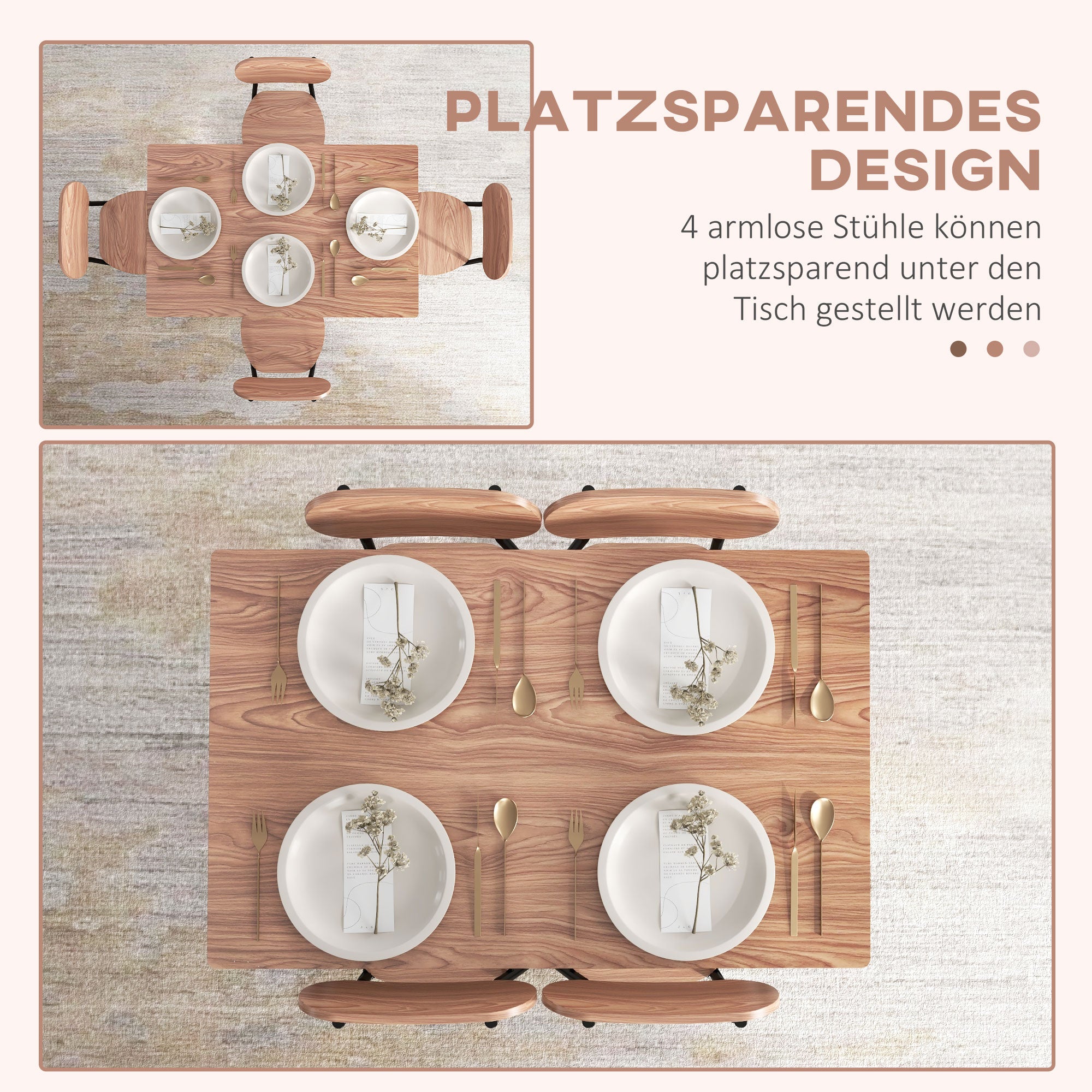 Dining Set Dining Table with 4 Chairs, Storage Shelf, Space-Saving Dining Group in Country Style Seating for Dining Room, Kitchen Teak