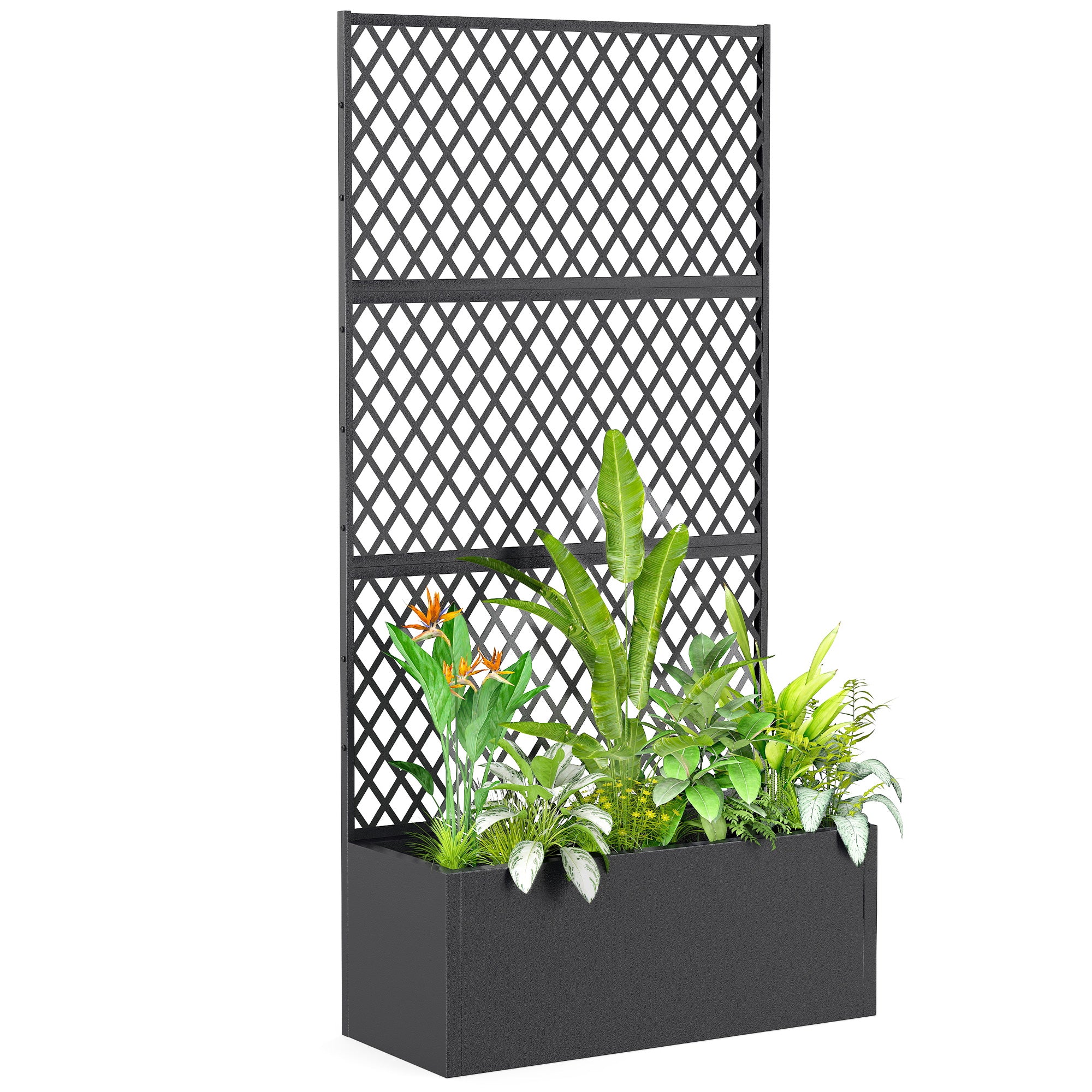 Metal Planter Box with Trellis, 35.4 x 14.8 x 70.9 in — Black