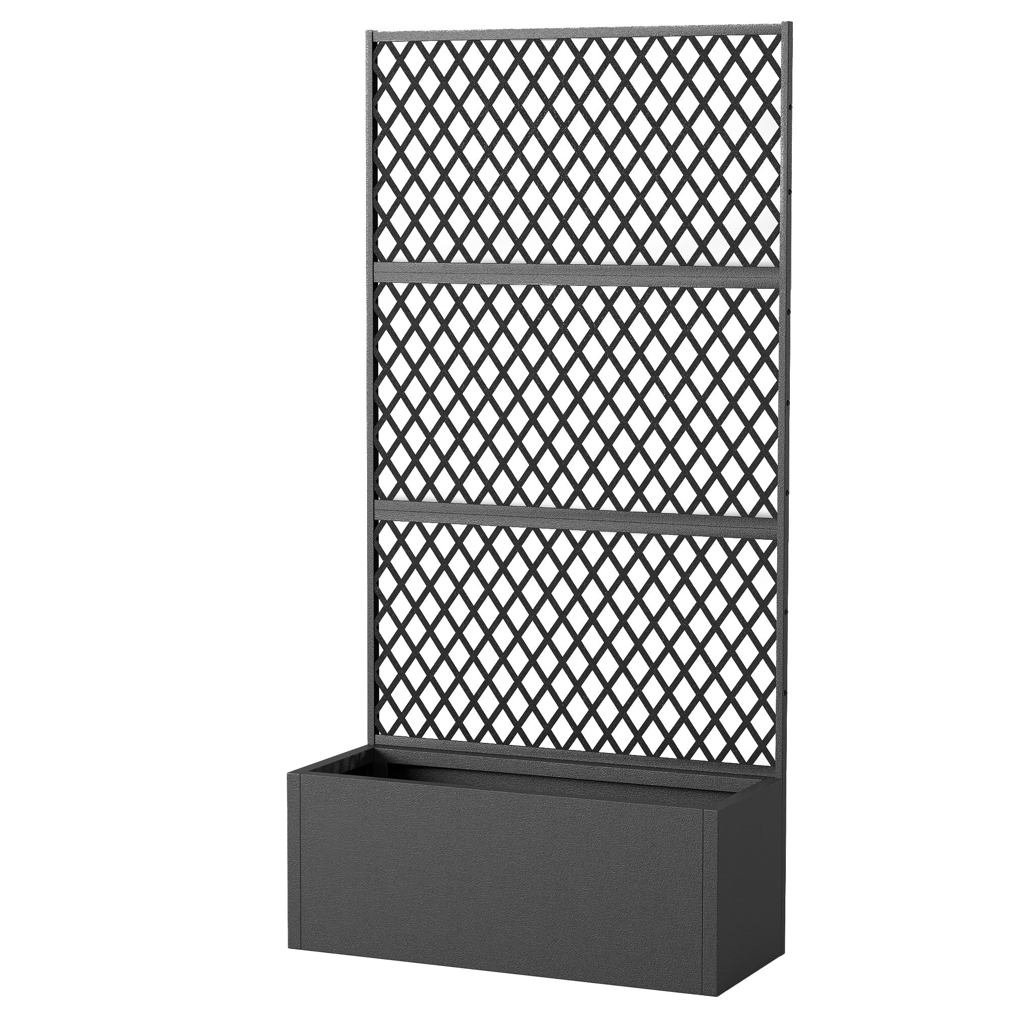 Metal Planter Box with Trellis, 35.4 x 14.8 x 70.9 in — Black