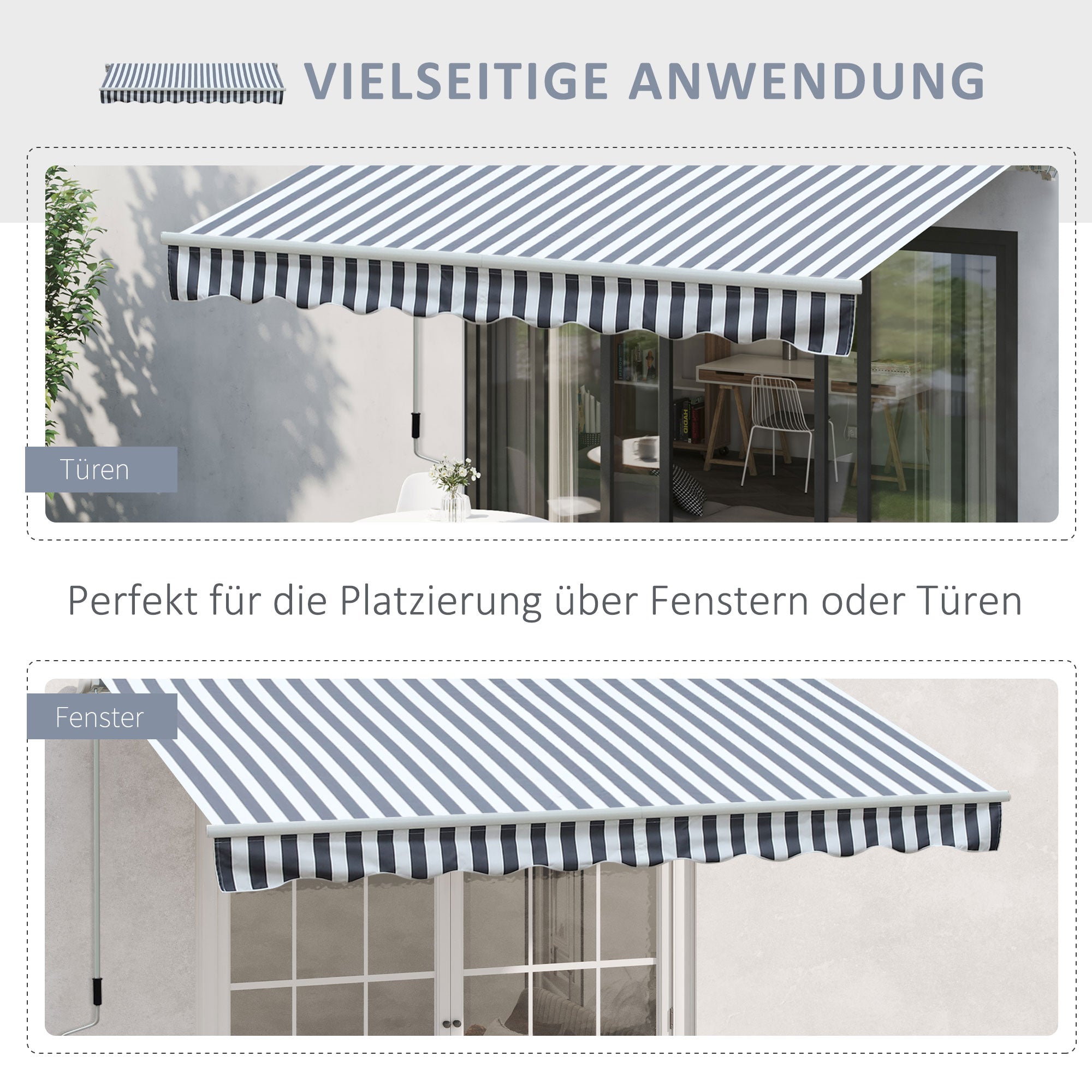 Awning Retractable Sunshade Hand Crank Balcony Aluminum Grey White 2.95 x 2.45 m