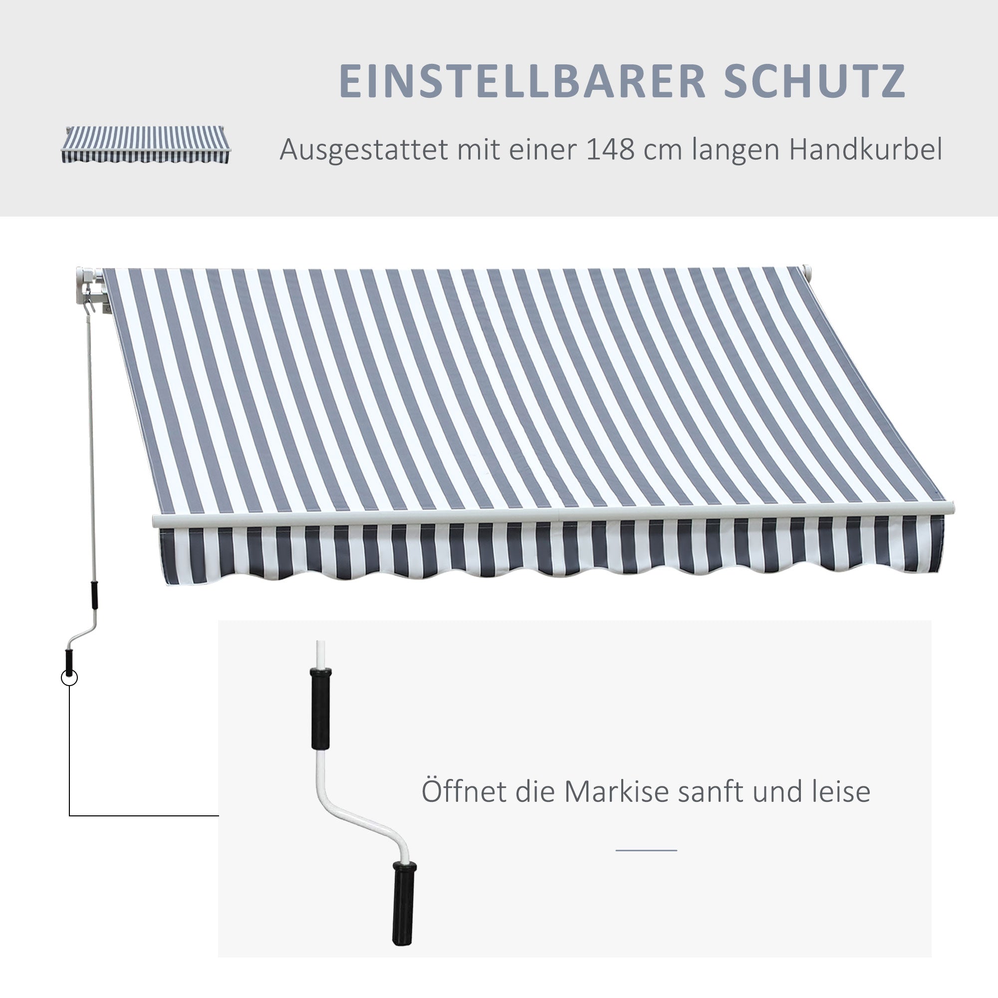 Awning Retractable Sunshade Hand Crank Balcony Aluminum Grey White 2.95 x 2.45 m