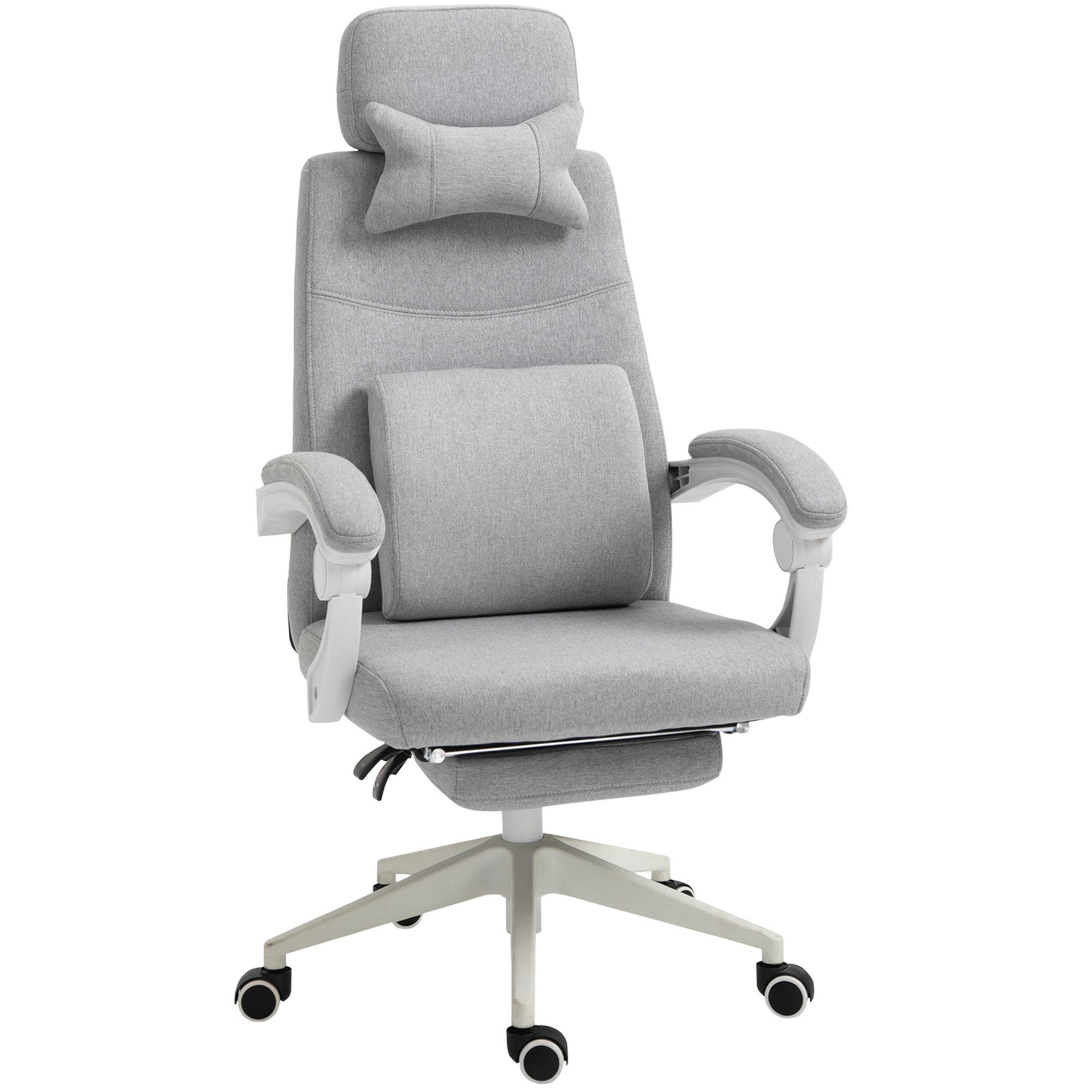 Office Chair, Ergonomic Desk Chair with Headrest, Lumbar Pillow, Height Adjustable Gaming Chair with Footrest, High Backrest, Gray 62 x 68 x 117-127 cm
