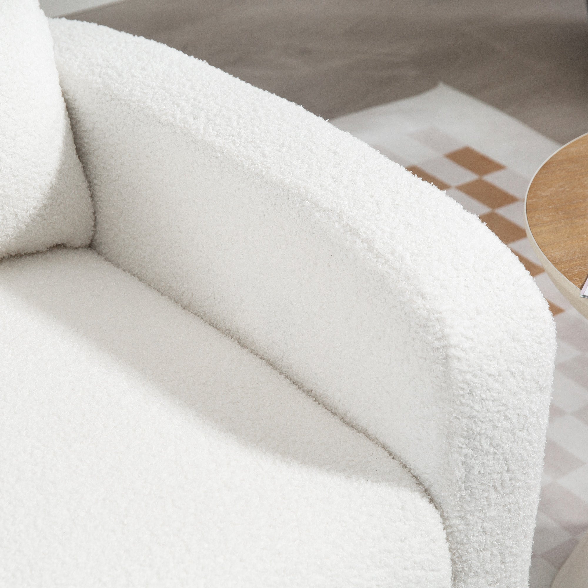 Lounge Chair with Lumbar Pillow, Upholstered Padded Chair with Wooden Legs, Fleece Fabric, Recliner Armchair for Living Room, Bedroom, White