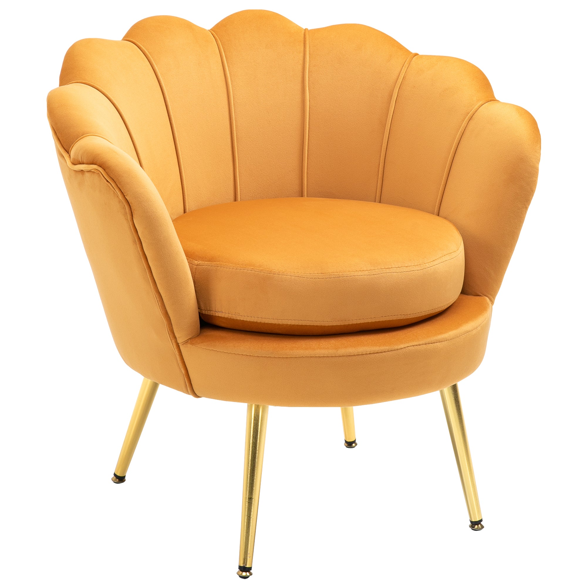 Armchair Upholstered Shell-shaped Relaxing Chair with Metal Legs, Vanity Stool with Velvet Look, for Bedroom Living Room, Yellow