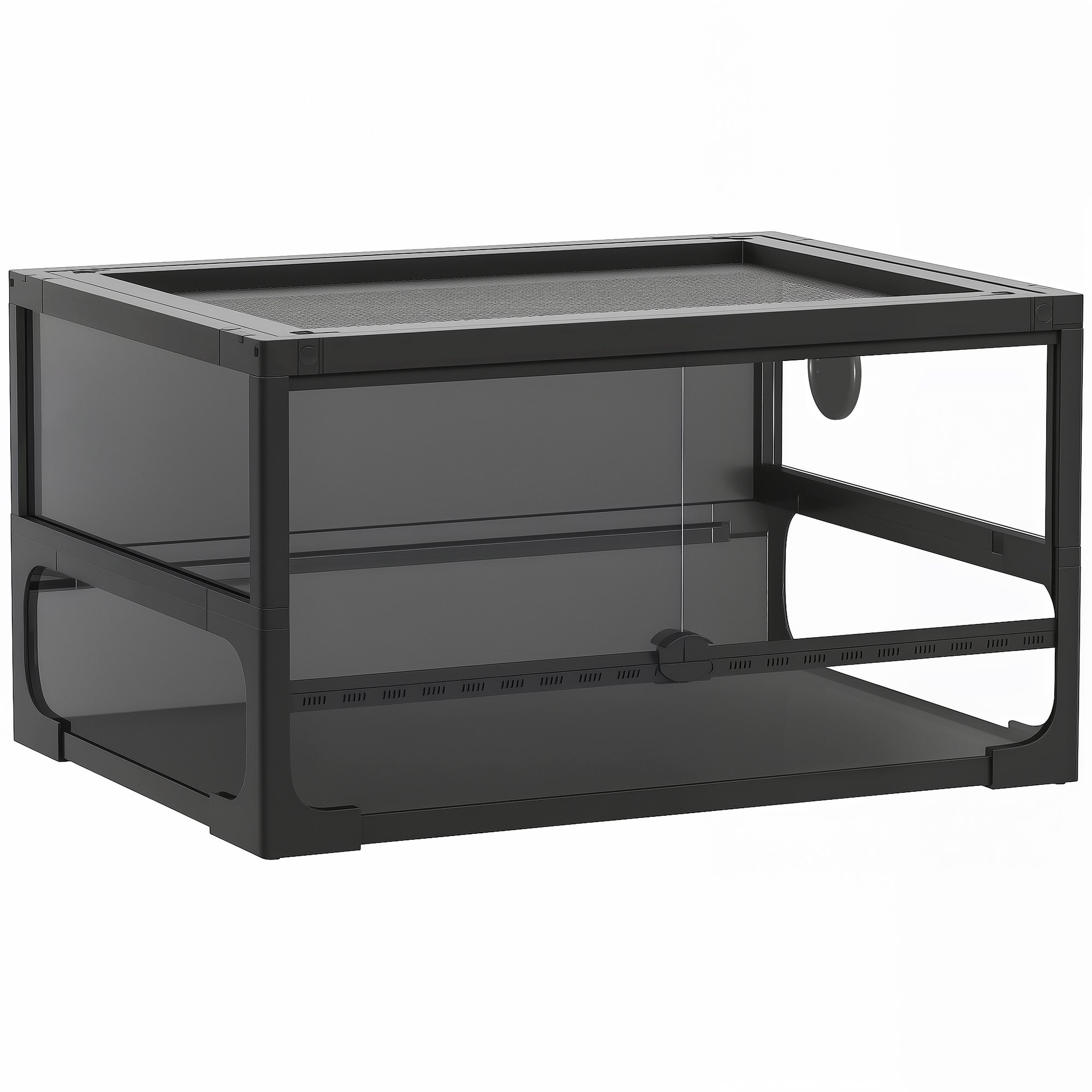 Raised Foldable Reptile Terrarium 24 x 18 x 13 in (60 x 45 x 32 cm) — Tempered Glass, Lockable Lid, Feeding Door, Mesh Ventilation, 360° View