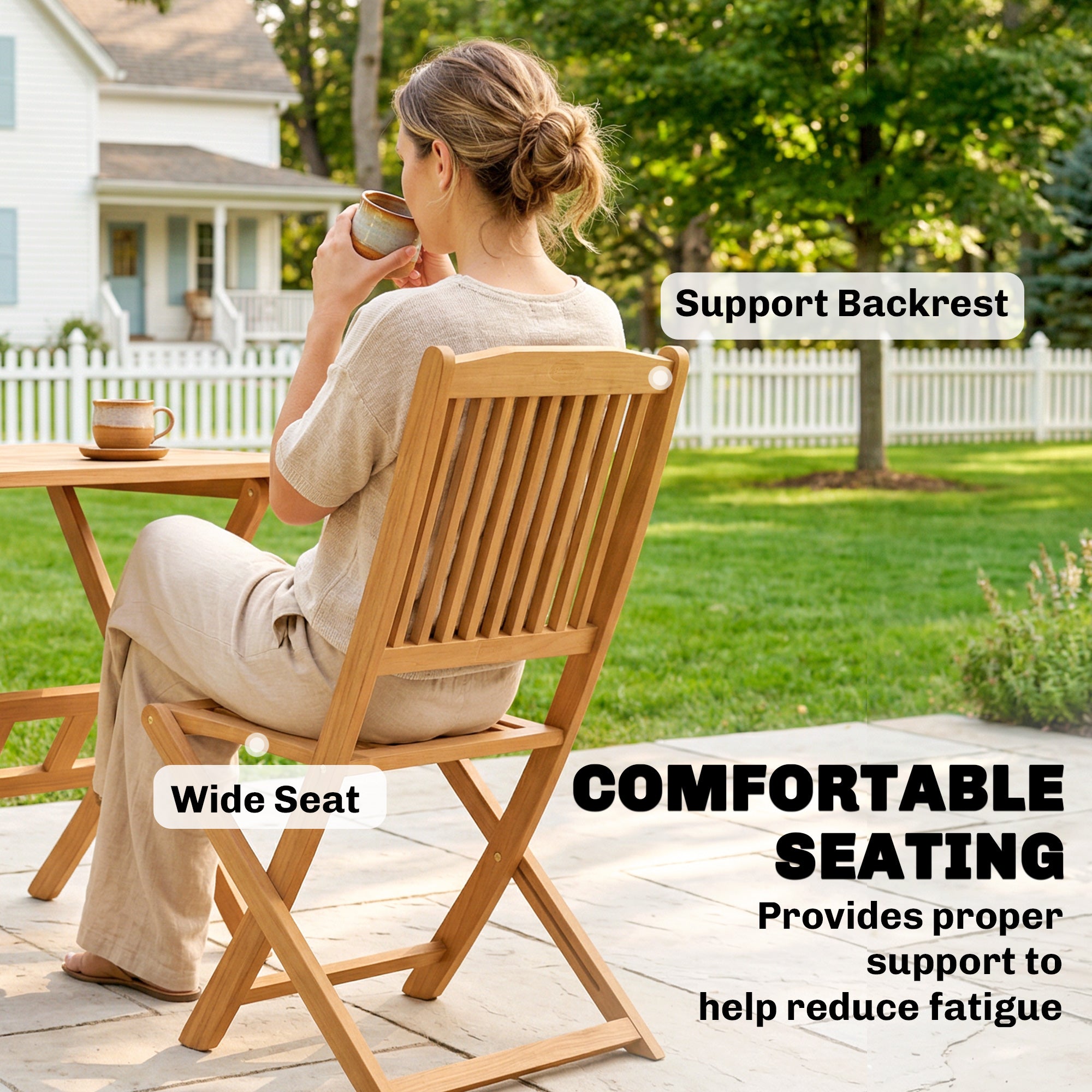 5-Piece Folding Acacia Wood Garden Dining Set – FSC-Certified, Slatted Table + 4 Foldable Chairs, Weather-Resistant (Natural)