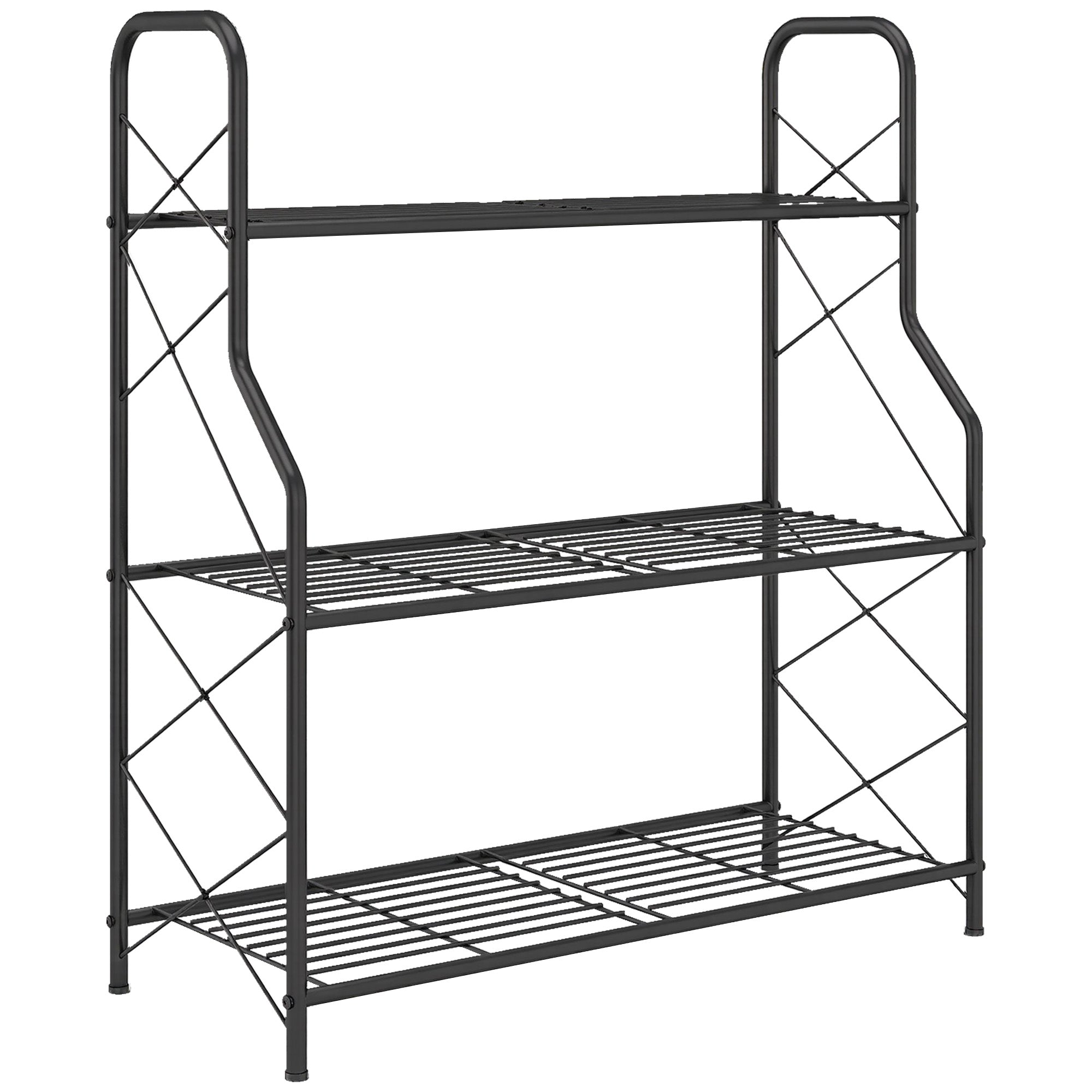 3-Tier Metal Plant Stand for Indoor & Outdoor — Adjustable Feet & Handles, Stable and Durable, for Pots, Patio, Garden, Balcony, Black