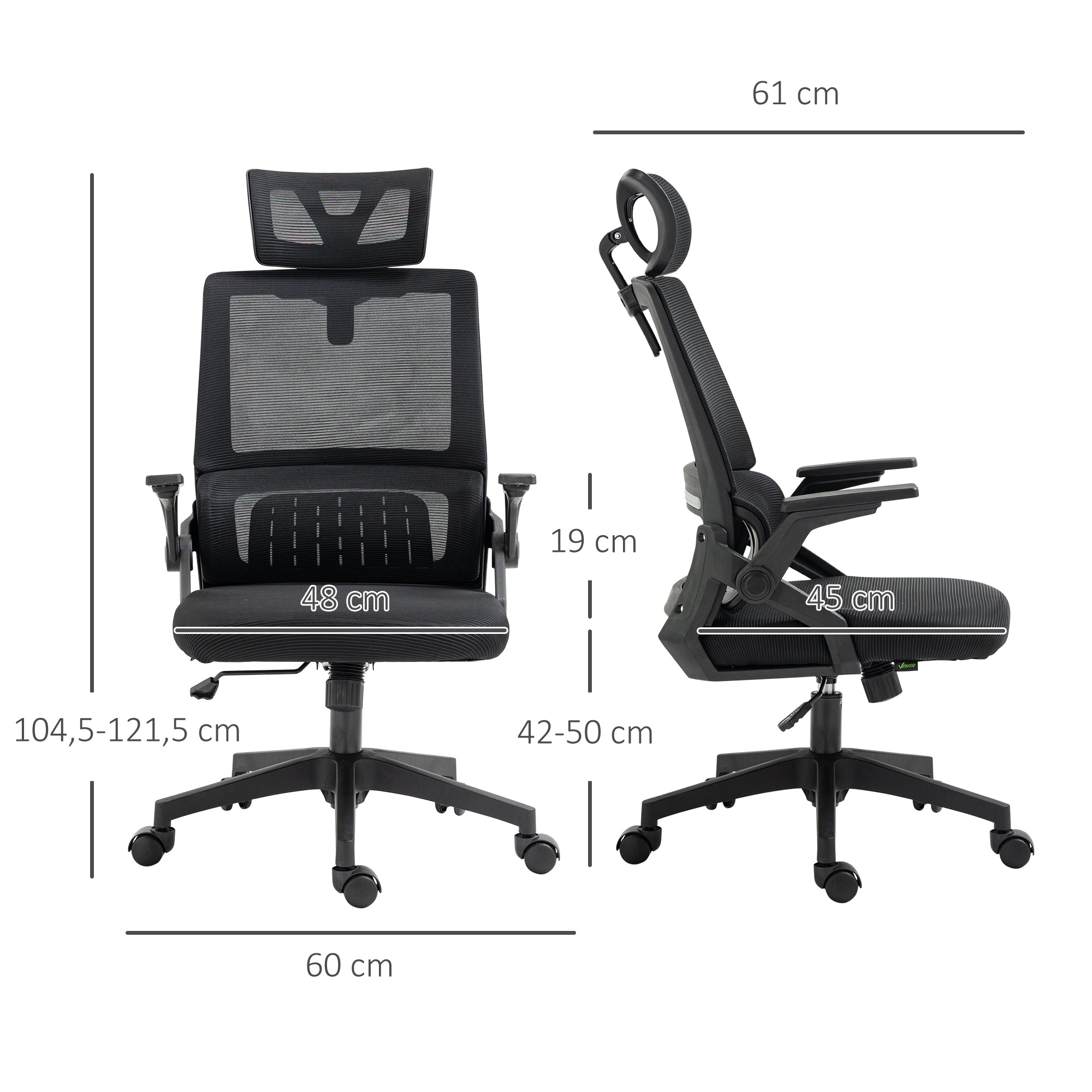 Ergonomic Office Chair, Desk Chair with Adjustable Headrest, Height-Adjustable Armrest Computer Chair with Tilt Function, Lumbar Support, Mesh, Black