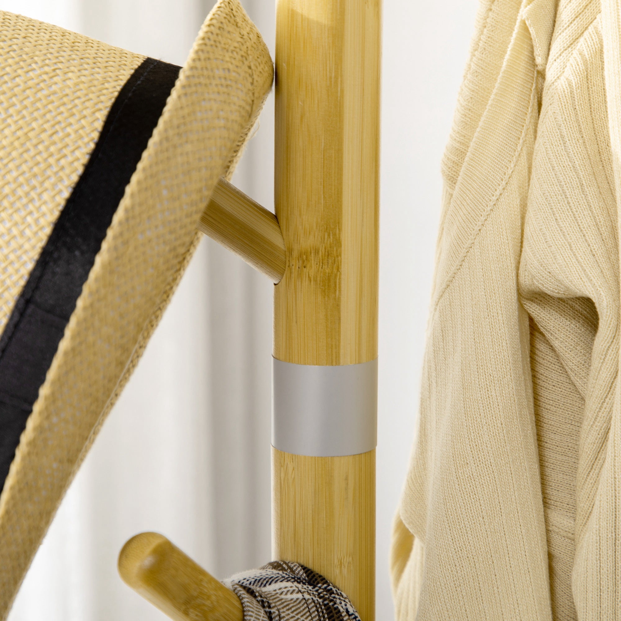 Bamboo Coat Rack Freestanding Coat Tree Stand with 8 Hooks for Hanging Clothes Bags Tree-Shaped Coat Rack Ø37.8x175.6 cm Natural and Gray