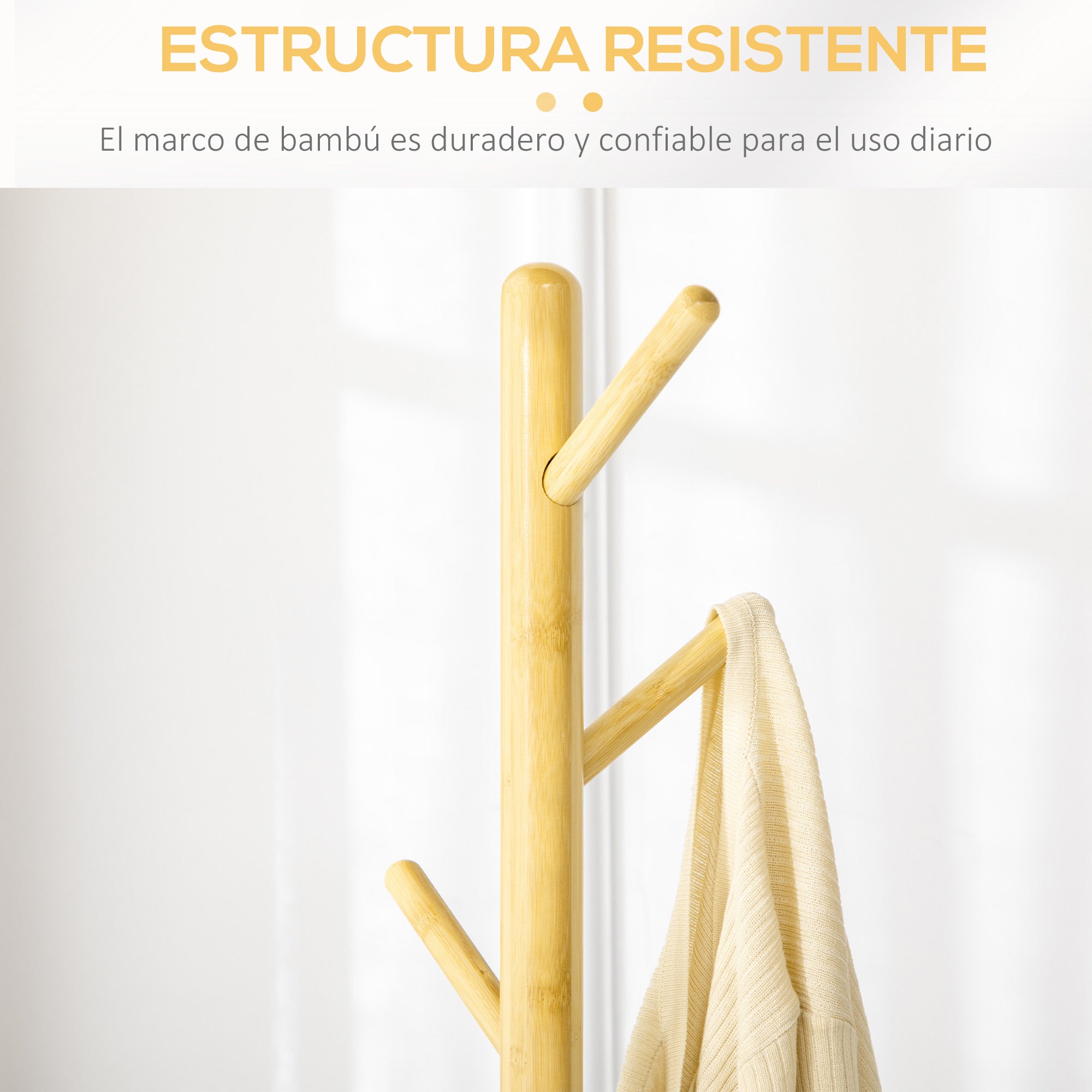 Bamboo Coat Rack Freestanding Coat Tree Stand with 8 Hooks for Hanging Clothes Bags Tree-Shaped Coat Rack Ø37.8x175.6 cm Natural and Gray