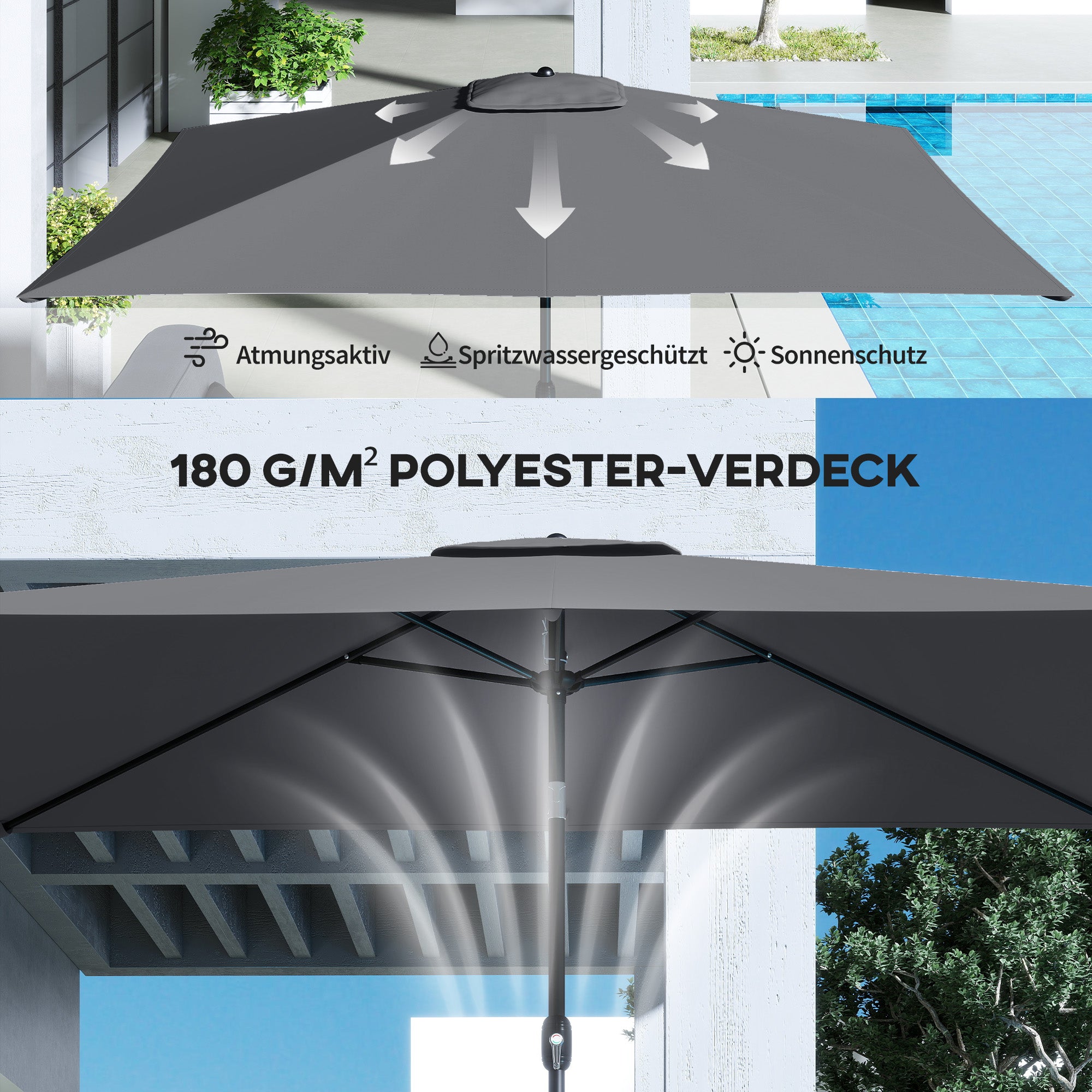 Tilt Rectangular Patio Umbrella 300 x 200 cm (118" x 79") with Crank & Cover — UV Protection, Wind-Resistant, Sturdy Market Parasol, Dark Gray