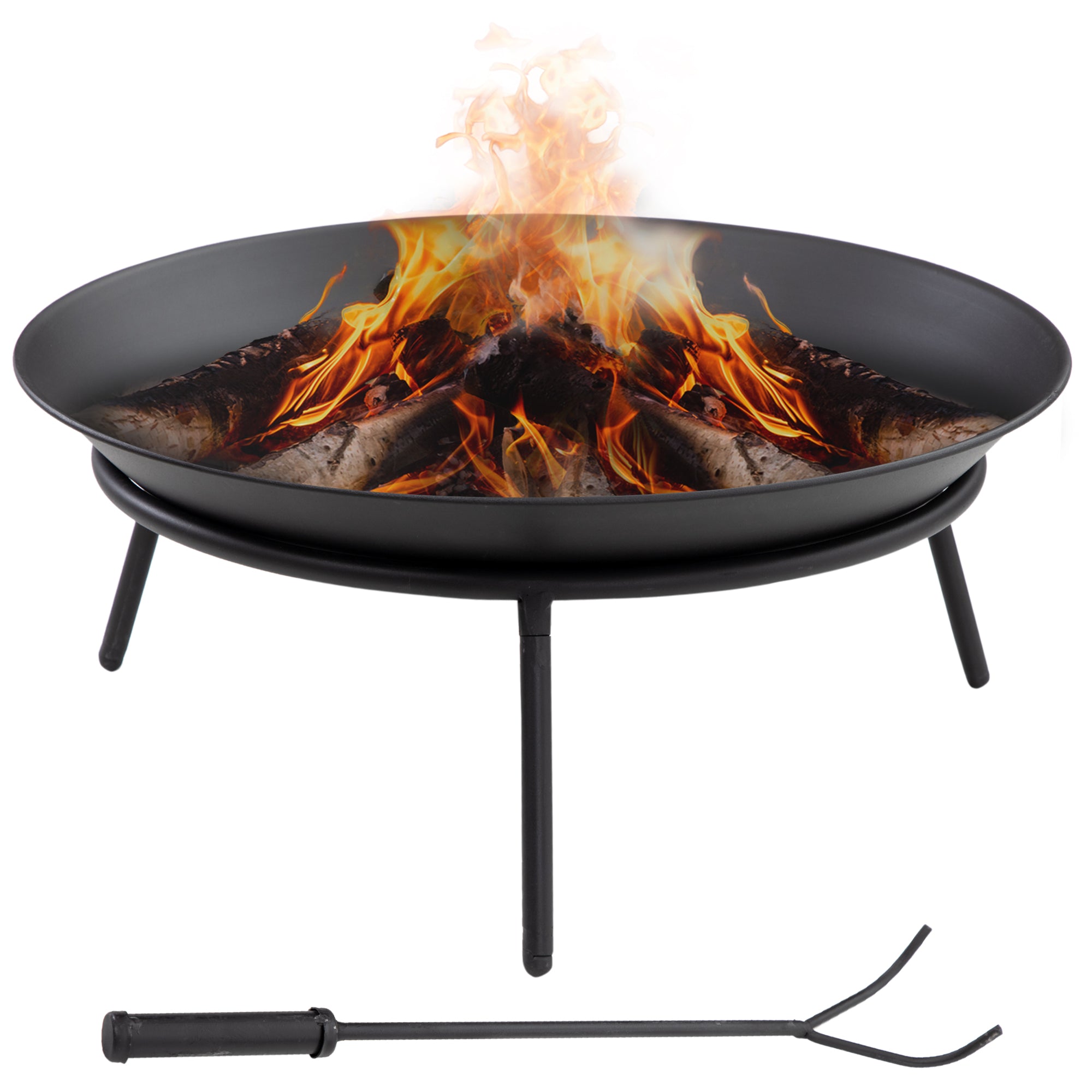 Outdoor Fire Pit Garden Metal Fire Pit with Poker for Bonfires Terrace Camping Outdoor Ø47x21 cm Black