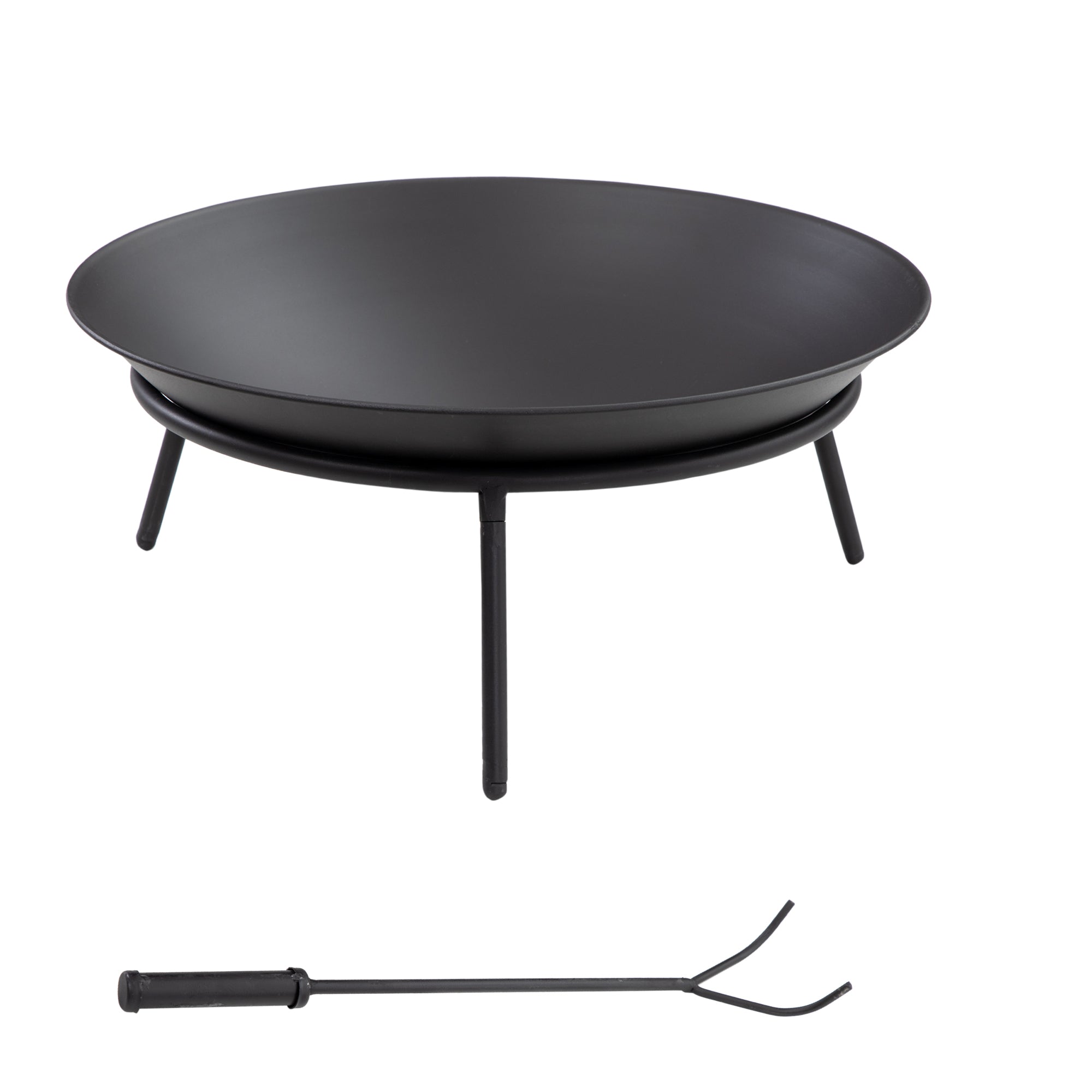 Outdoor Fire Pit Garden Metal Fire Pit with Poker for Bonfires Terrace Camping Outdoor Ø47x21 cm Black