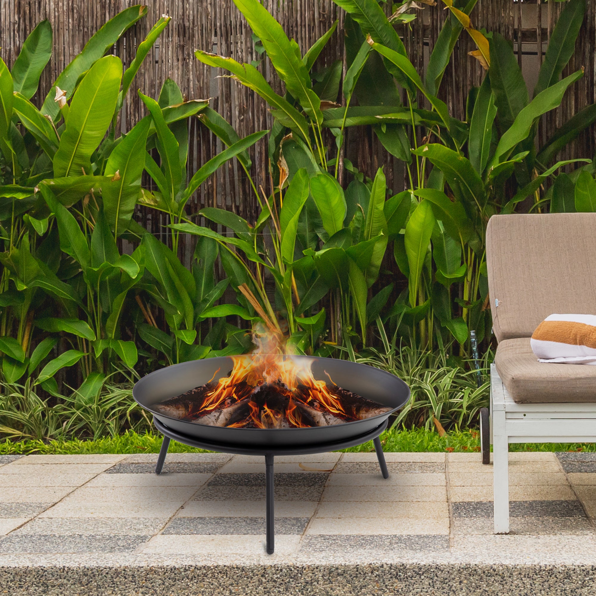 Outdoor Fire Pit Garden Metal Fire Pit with Poker for Bonfires Terrace Camping Outdoor Ø47x21 cm Black