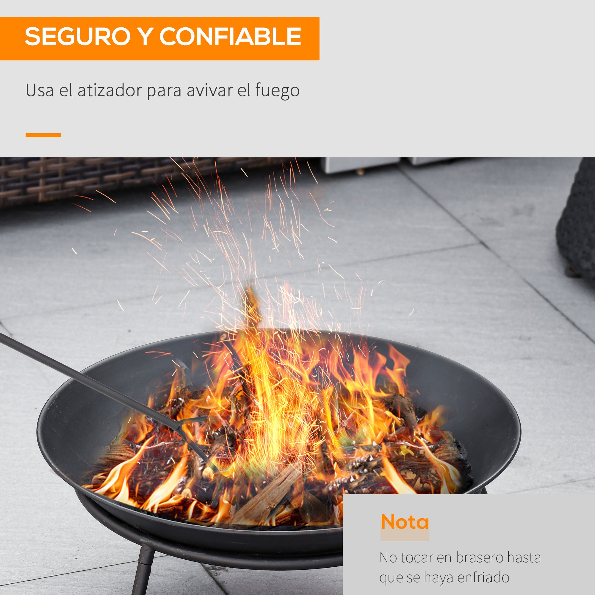 Outdoor Fire Pit Garden Metal Fire Pit with Poker for Bonfires Terrace Camping Outdoor Ø47x21 cm Black