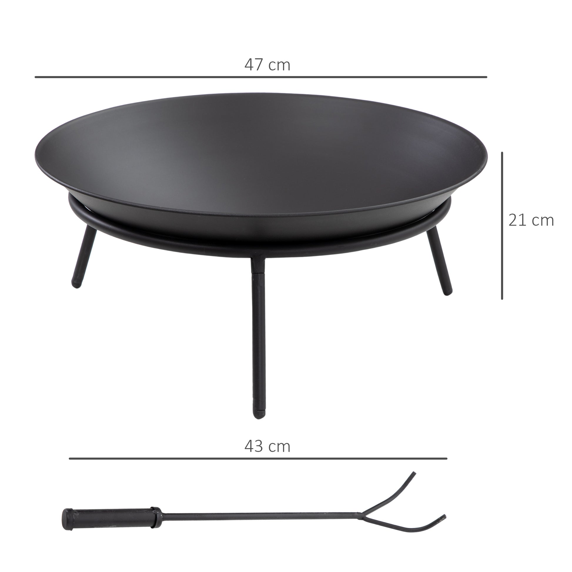 Outdoor Fire Pit Garden Metal Fire Pit with Poker for Bonfires Terrace Camping Outdoor Ø47x21 cm Black