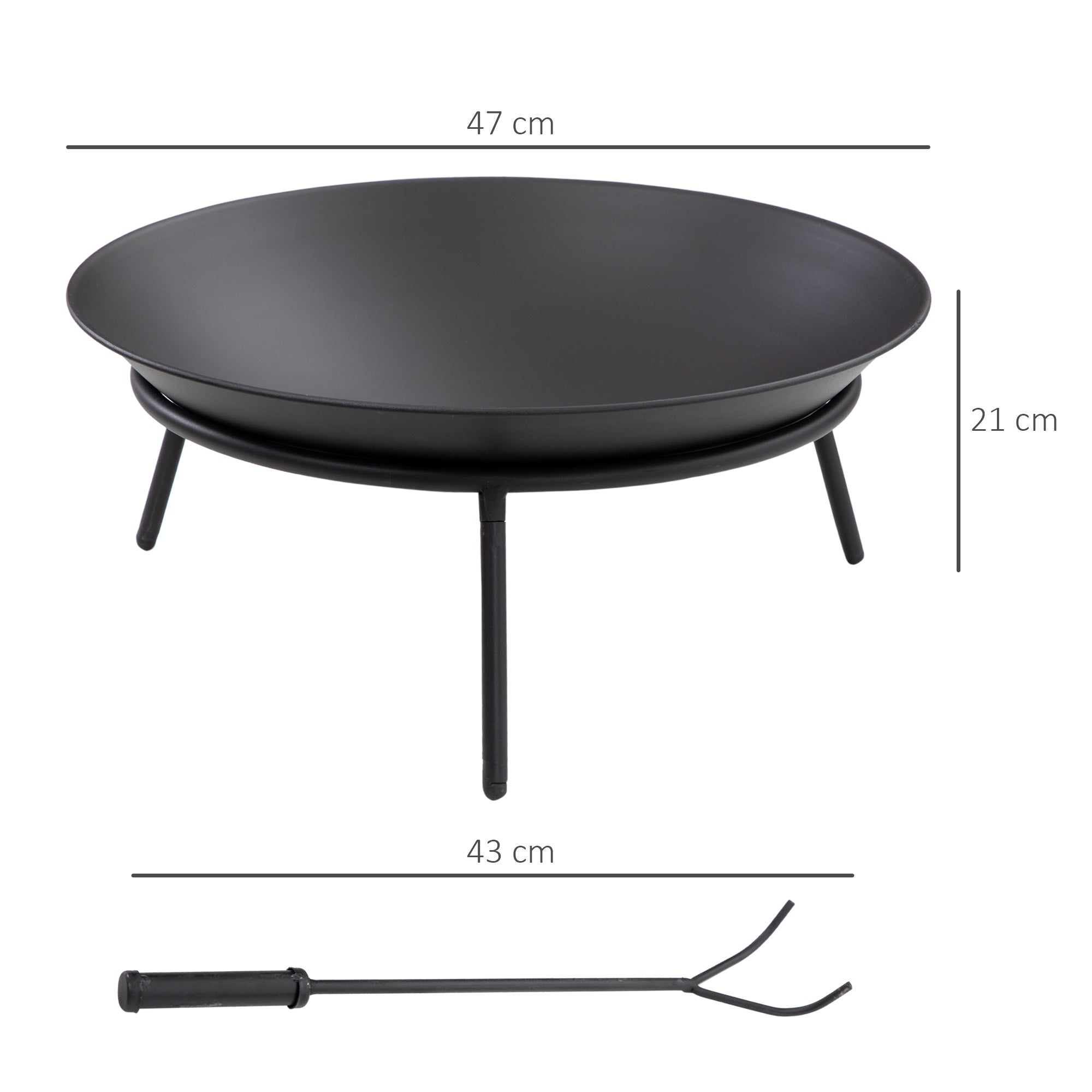 Outdoor Fire Pit Garden Metal Fire Pit with Poker for Bonfires Terrace Camping Outdoor Ø47x21 cm Black
