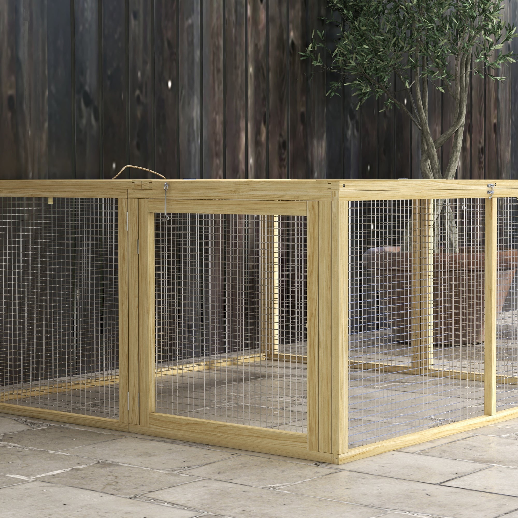 Rabbit Hutch for Dwarf Rabbits made of Wood, Foldable Small Animal Hutch with Outdoor Run, Rabbit Hutch with Foldable Roof Handle for Guinea Pigs, Natural, 110 x 105 x 50 cm
