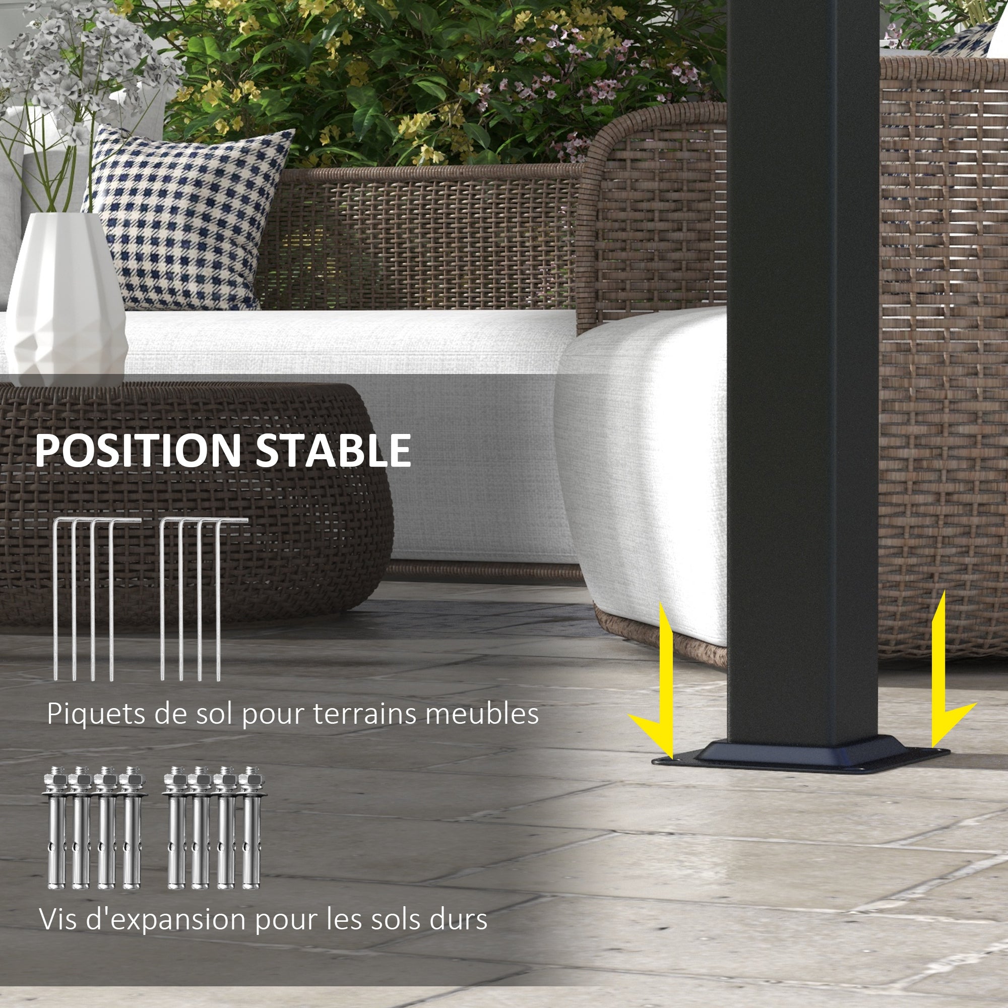 Pergola with 3 Sliding Canopies 3 x 3 m Steel Structure High Density Polyester Canopy Dark Gray