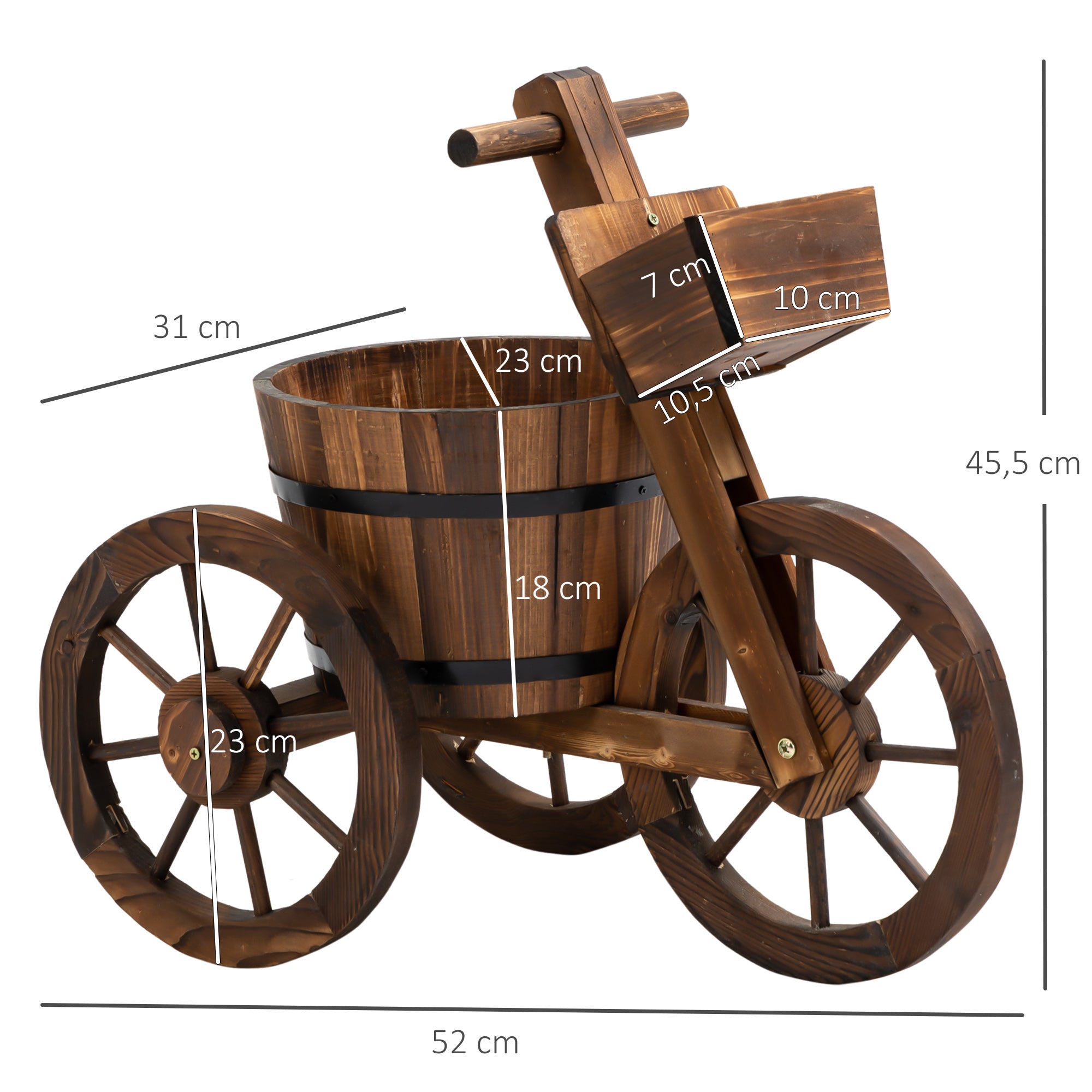 Flower Plant Stand Tricycle - Flower Pot Shelf - Planter dim. 52L x 31W x 45H cm - Fir Wood