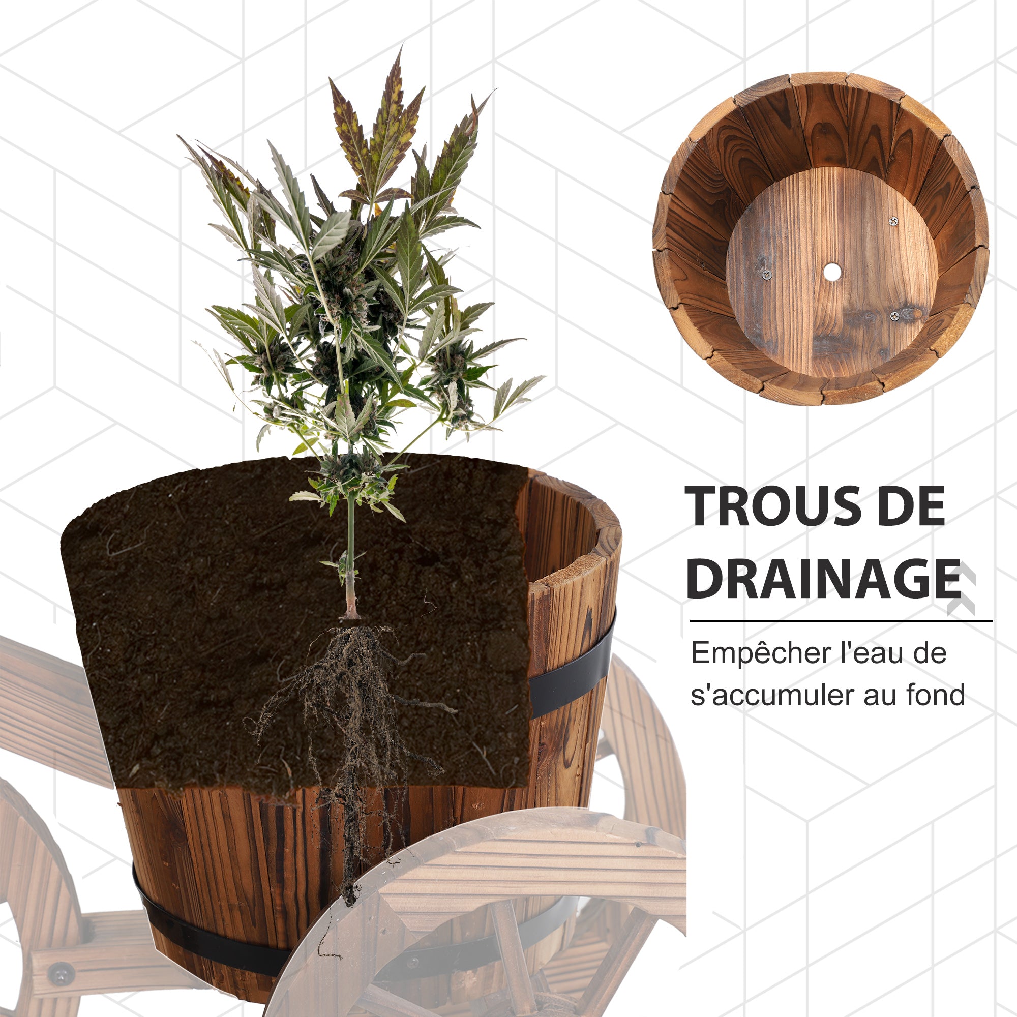 Flower Plant Stand Tricycle - Flower Pot Shelf - Planter dim. 52L x 31W x 45H cm - Fir Wood