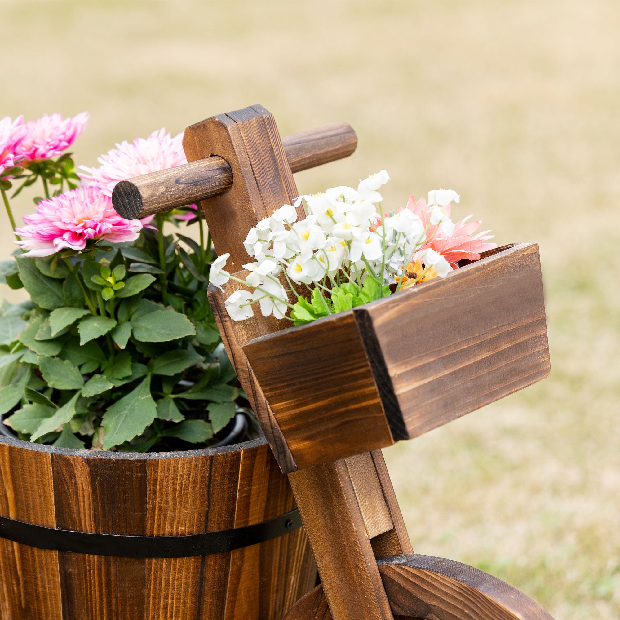 Flower Plant Stand Tricycle - Flower Pot Shelf - Planter dim. 52L x 31W x 45H cm - Fir Wood