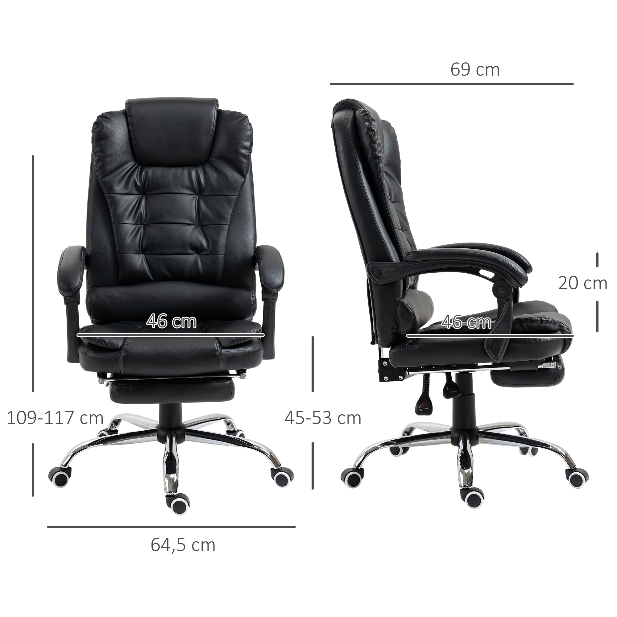Office Chair Executive Chair with Footrest, Desk Chair with Tilt Function, Height Adjustable Computer Chair with Armrest, Swivel Chair for Office, Faux Leather, Black