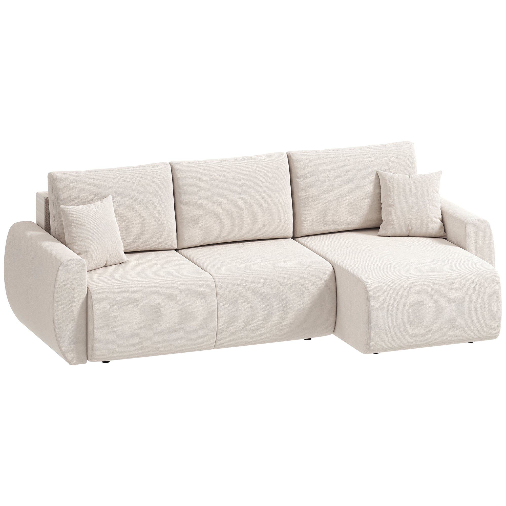 L-Shaped 3-Seater Sofa Bed with Reversible Chaise, Faux Suede, Storage, Cream