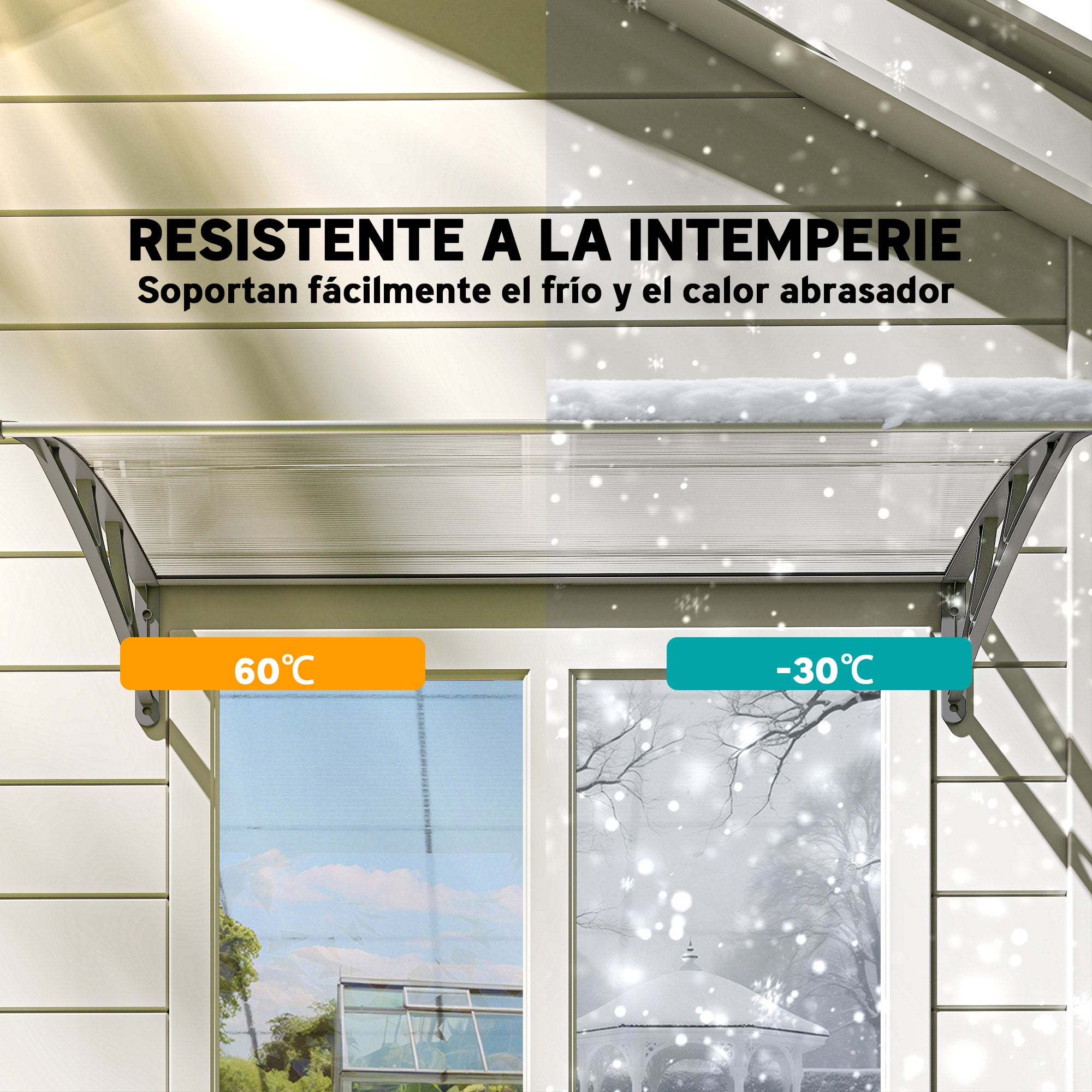 110x60 cm Transparent Polycarbonate Canopy Awning for Doors and Windows against Sun and Rain with PP Plastic Support