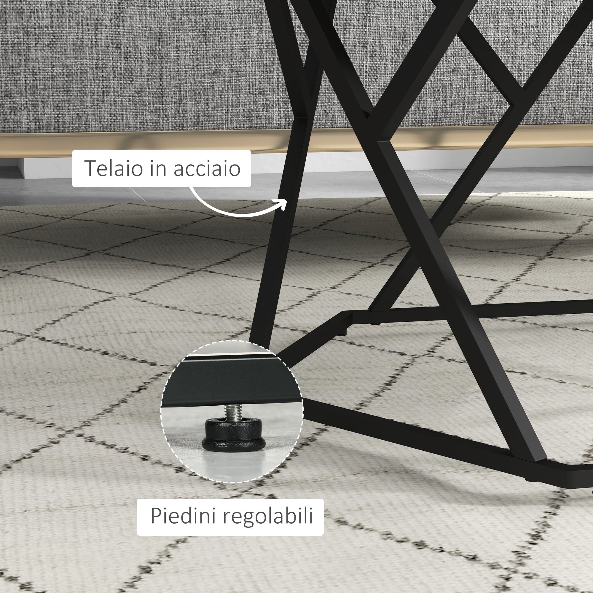 Modern Coffee Table with Faux Marble Top and MDF and Steel Structure, 81x70x51.2cm, Black