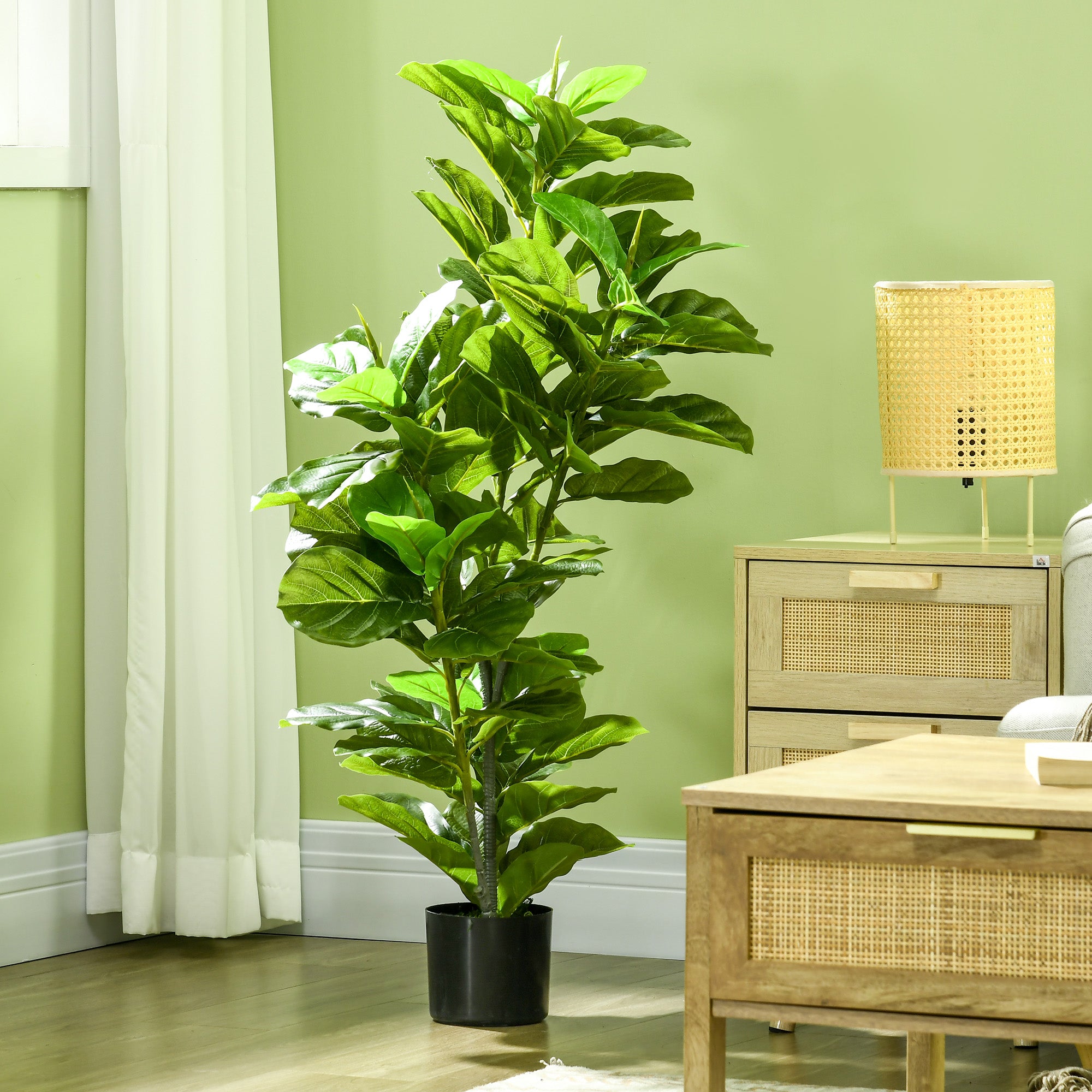 Decorative Artificial Plant 110x15 cm Artificial Ficus Tree with 90 Leaves and Pot for Interior Decoration for Living Room Office Green