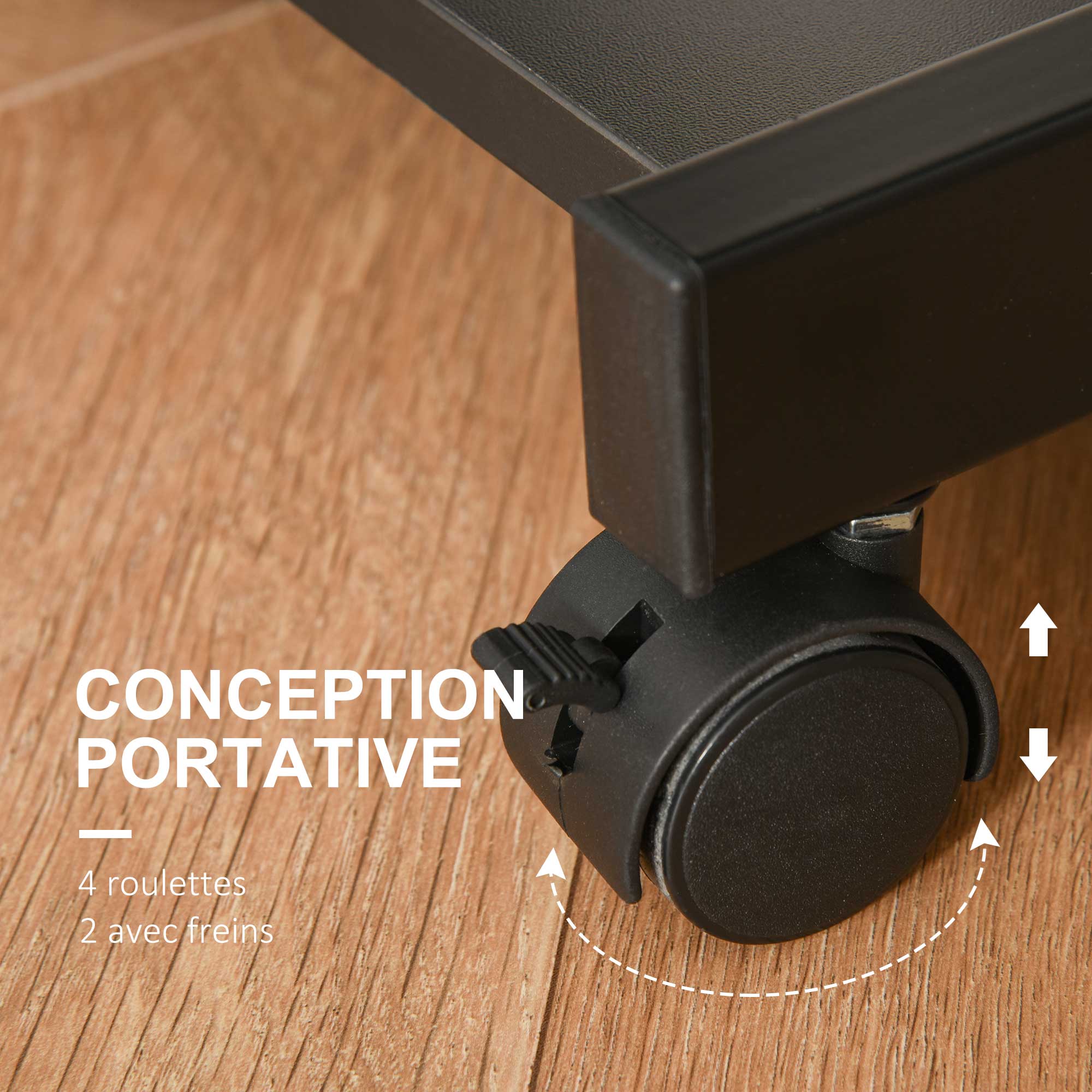 Rolling Computer Desk - Mobile Desk - Computer Table - Sliding Keyboard Shelf + Shelf - Black