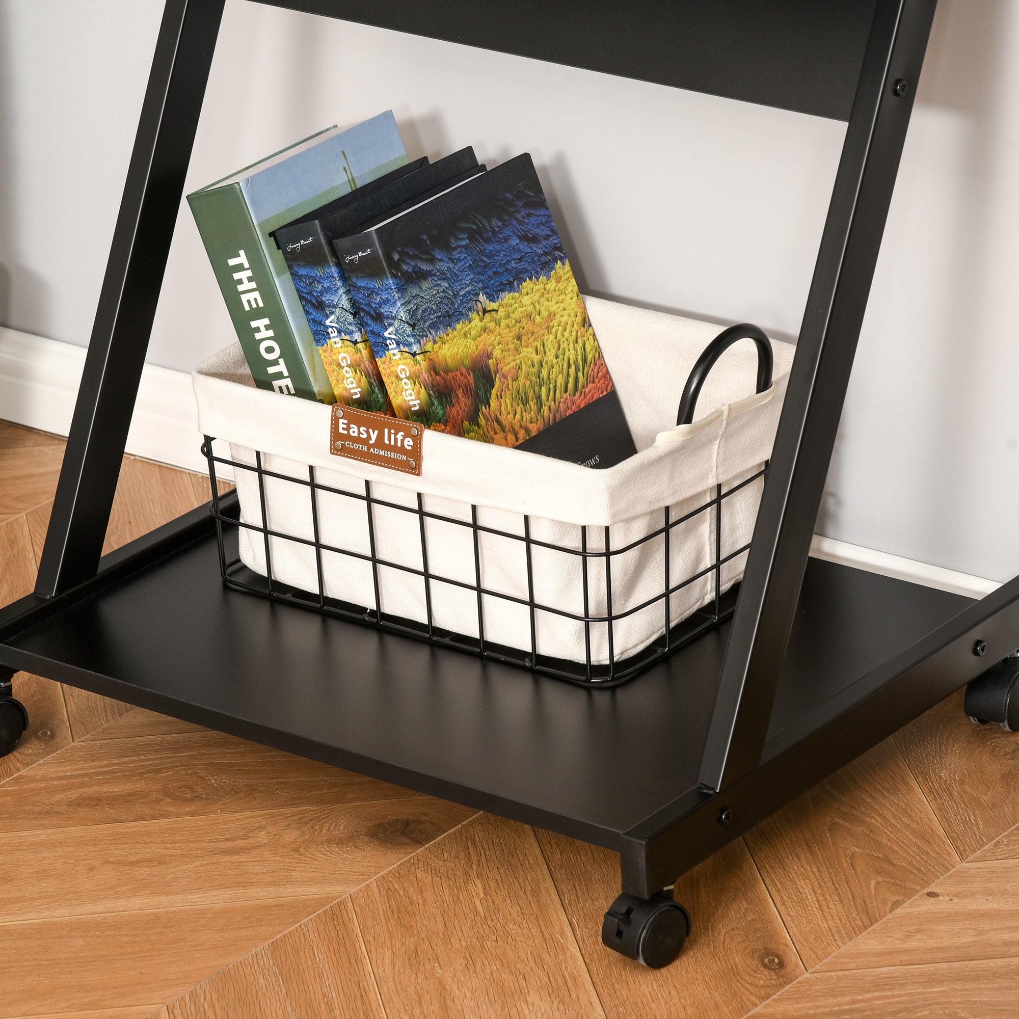 Rolling Computer Desk - Mobile Desk - Computer Table - Sliding Keyboard Shelf + Shelf - Black