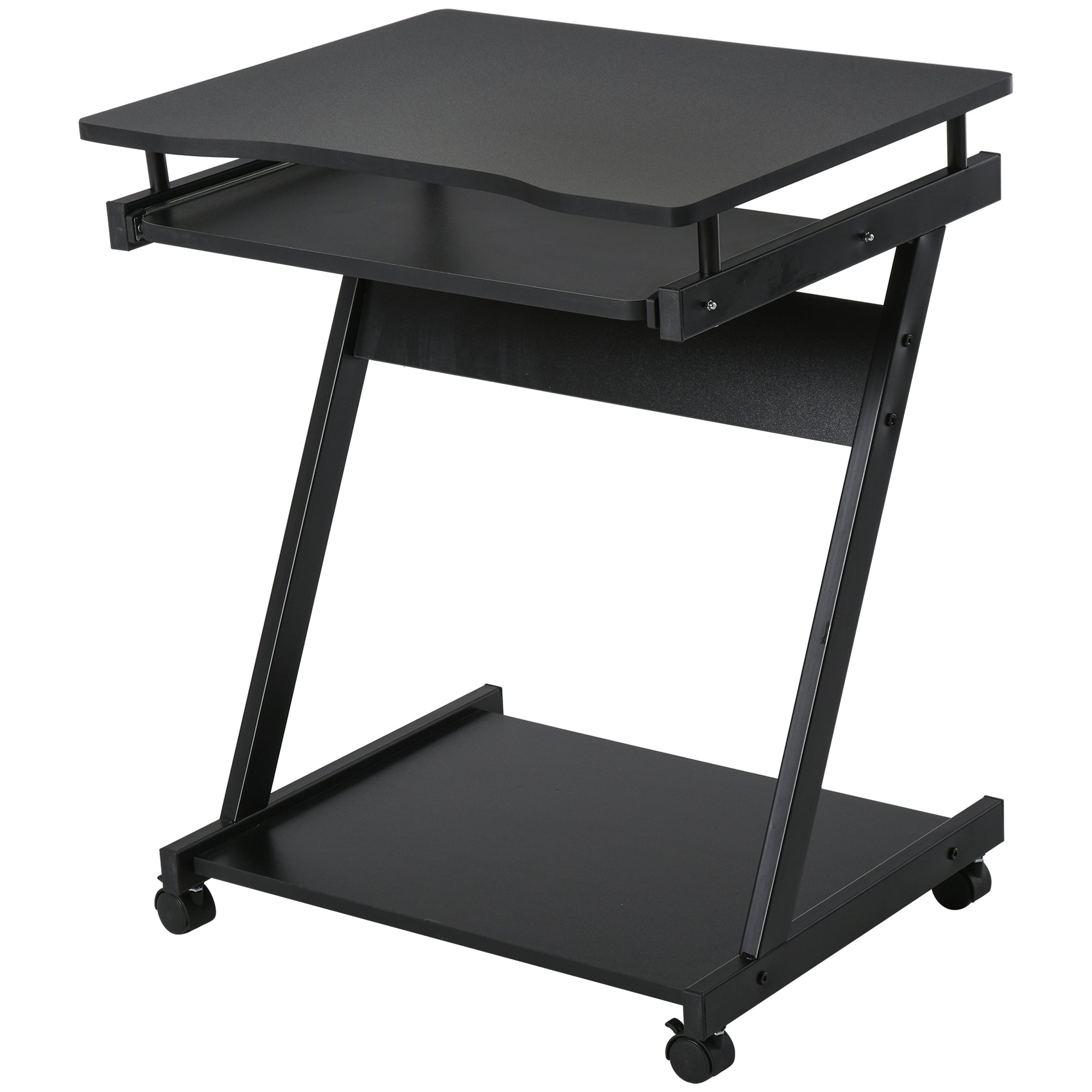 Rolling Computer Desk - Mobile Desk - Computer Table - Sliding Keyboard Shelf + Shelf - Black